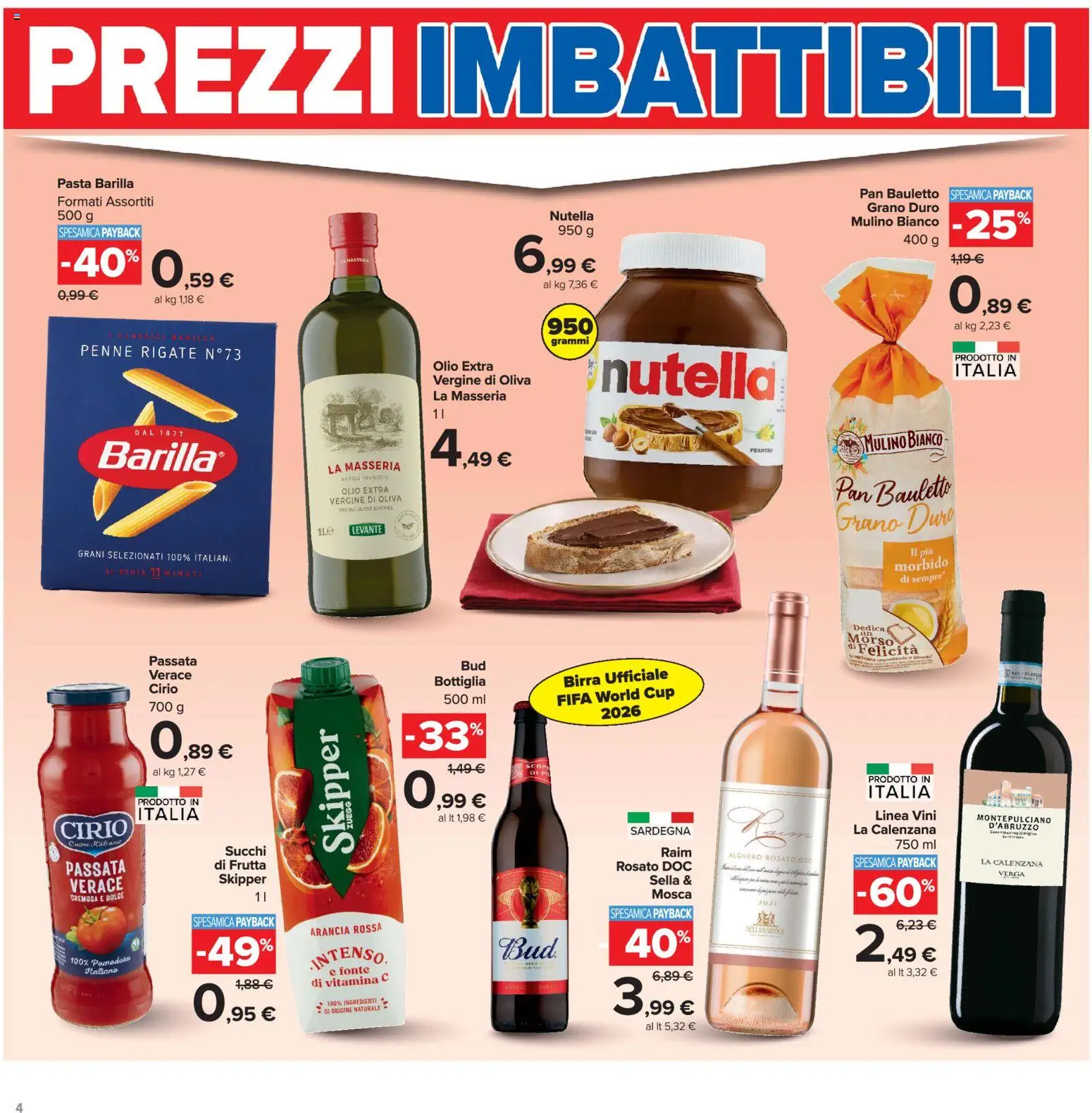 Volantino Carrefour del 16.06.2026 | Pagina: 4 | Prodotti: Birra, Pomodoro, Olio, Bottiglia