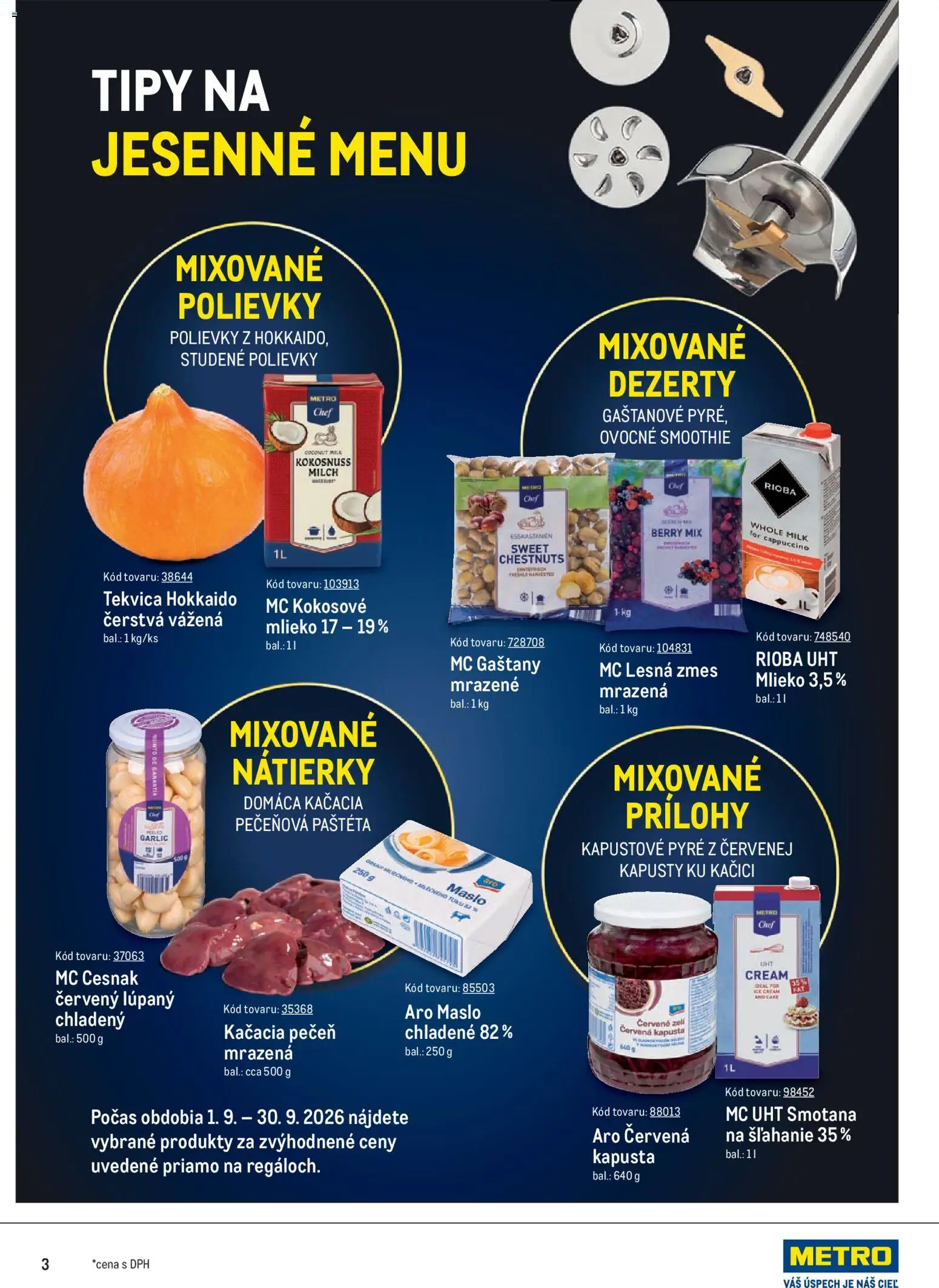 Nové Metro akcie – leták je platný od 09.09.2026 | Strana: 3 | Produkty: Gaštany, Kapusta, Smotana, Smoothie