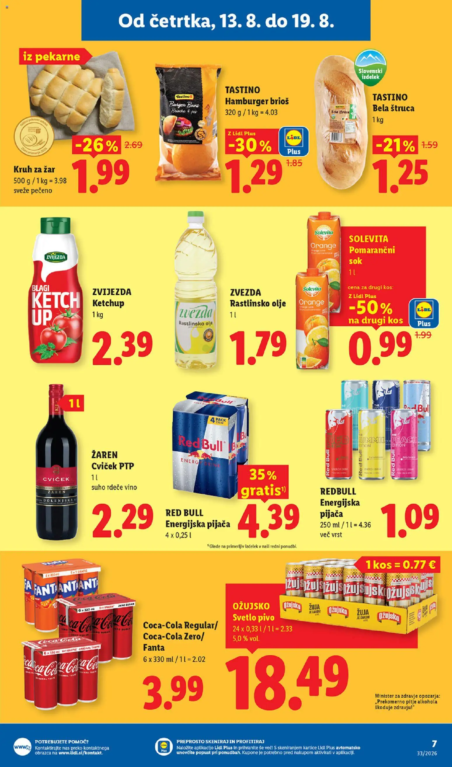 Novi Lidl katalog ponudbe – veljaven od 13.08.2026 | Stran: 7 | Izdelki: Kos, Olje, Sok, Hamburger