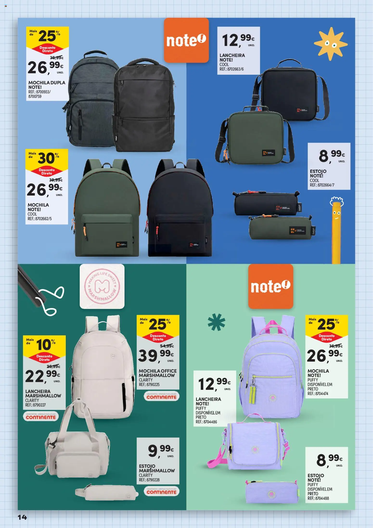 Continente Regresso às Aulas Na escola de toda a gente │ válido de 11/08/2026 | Página: 14 | Produtos: Mochila