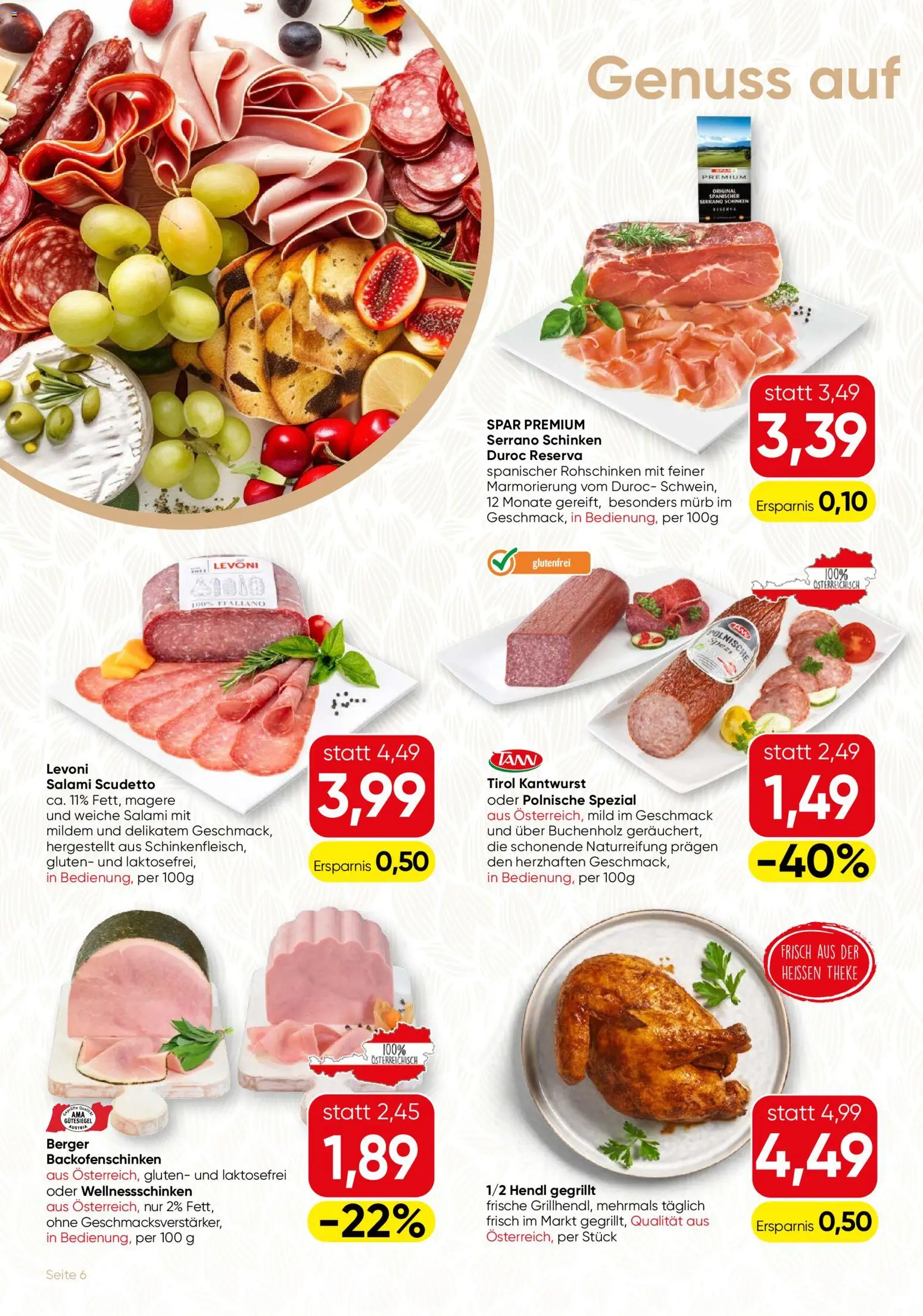 SPAR Gourmet Flugblatt gültig ab 18.06.2026 | Seite: 6 | Produkte: Salami, Schinken