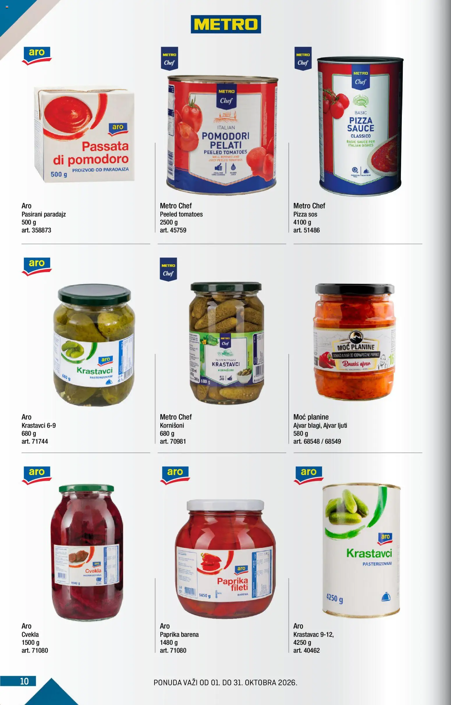 Metro katalog - važi od 01.10.2026 | Strana: 10 | Proizvode: Ajvar, Krastavci, Pasirani paradajz, Sos