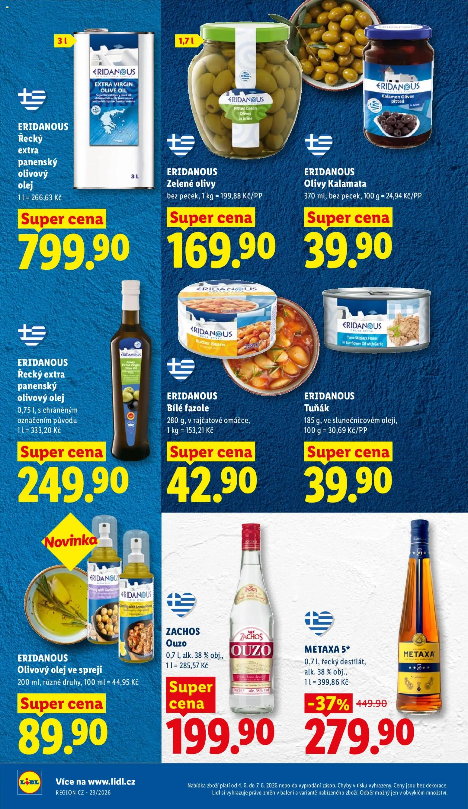 Lidl leták od 04.06.2026 | Strana: 24 | Produkty: Extra panenský olivový olej, Metaxa, Olivy, Fazole