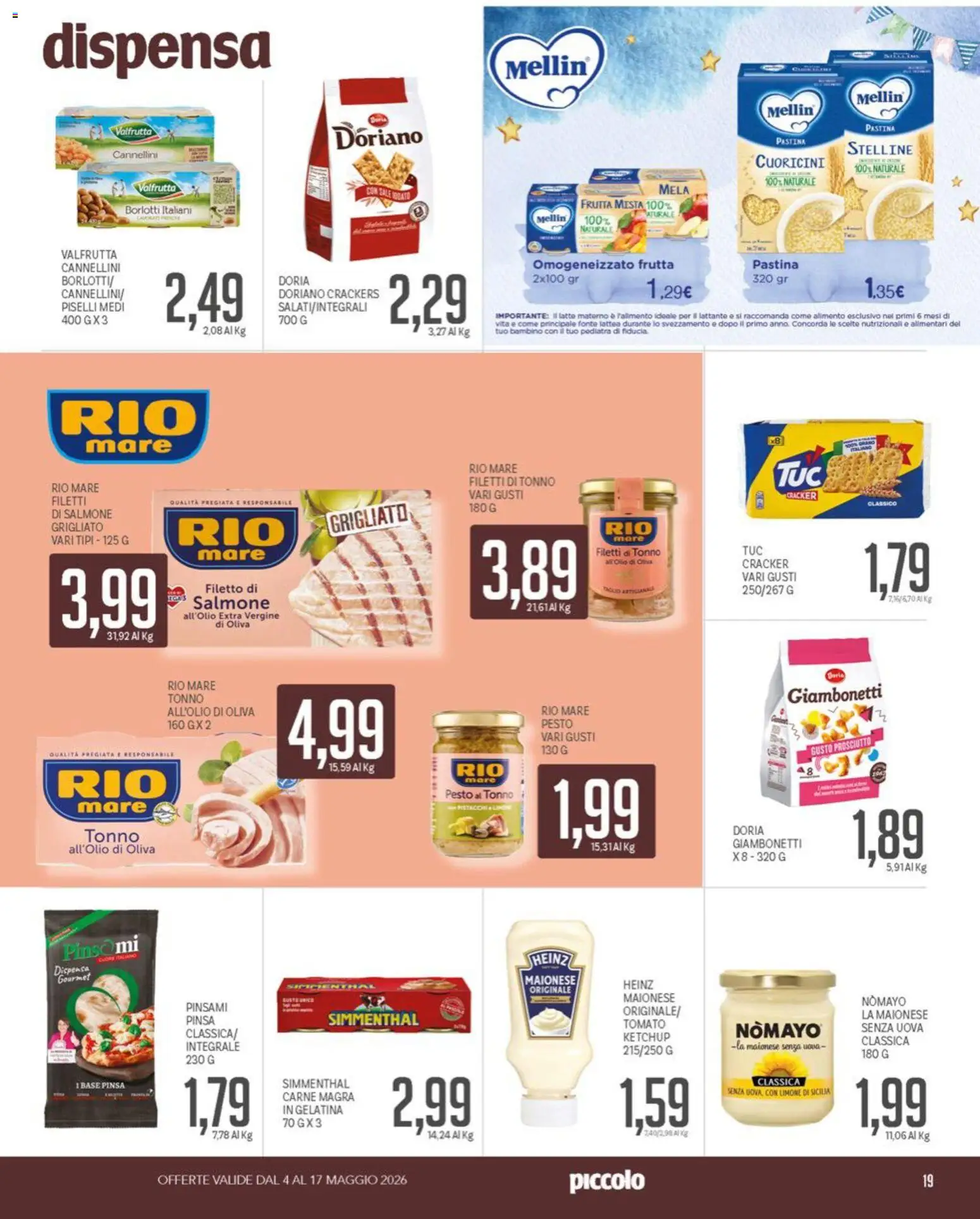 Volantino Piccolo del 04.05.2026 | Pagina: 19 | Prodotti: Ketchup, Crackers, Pesto, Tonno
