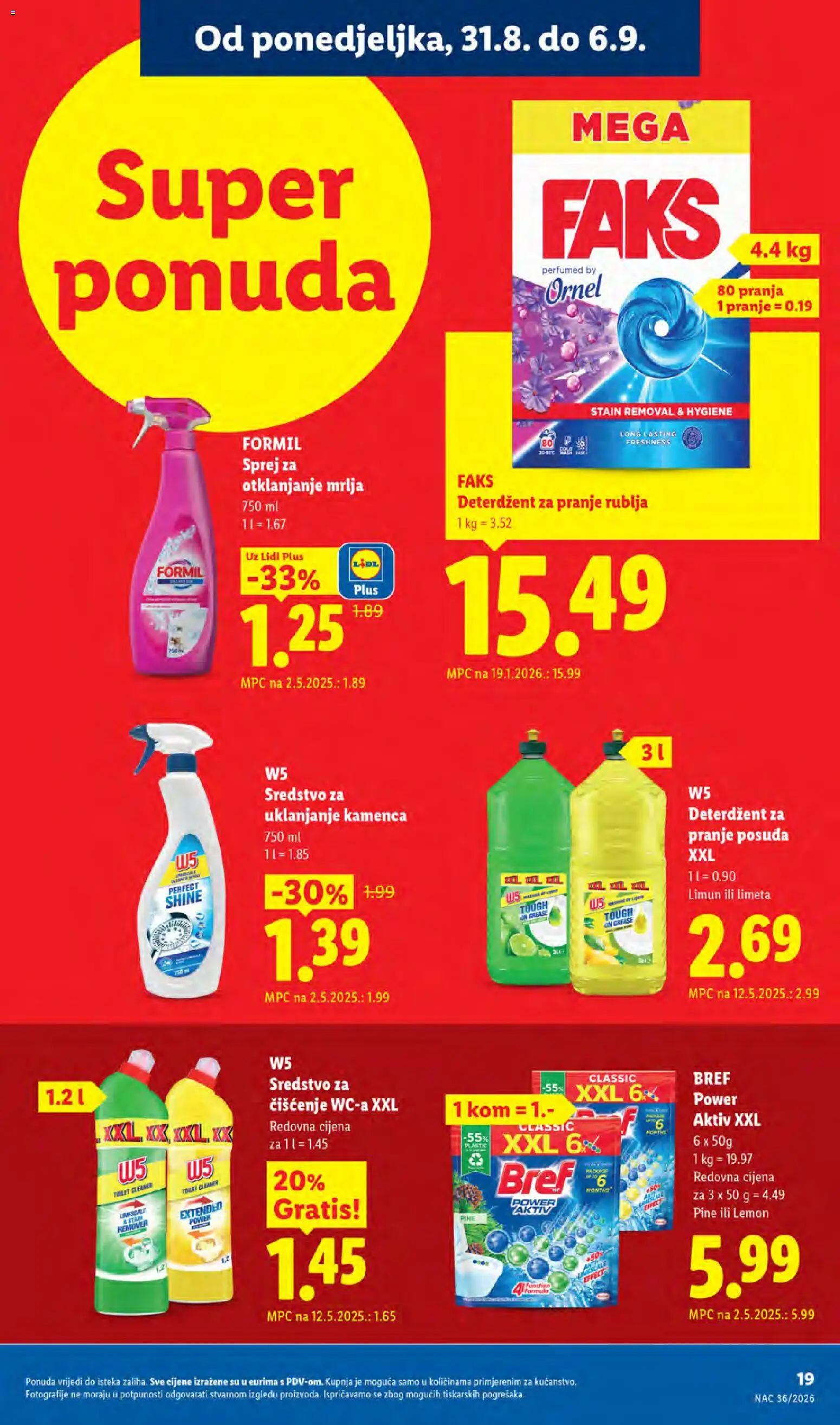 Lidl katalog | vrijedi od 31.08.2026 | Stranica: 19 | Proizvodi: Deterdžent za pranje rublja, Deterdžent, Limun, Sredstvo za uklanjanje kamenca