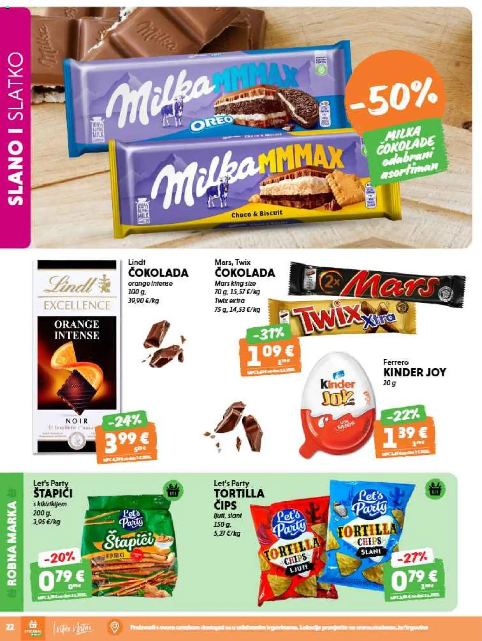 Studenac katalog | vrijedi od 20.05.2026 | Stranica: 22 | Proizvodi: Lindt, Čokolada, Čips, Milka