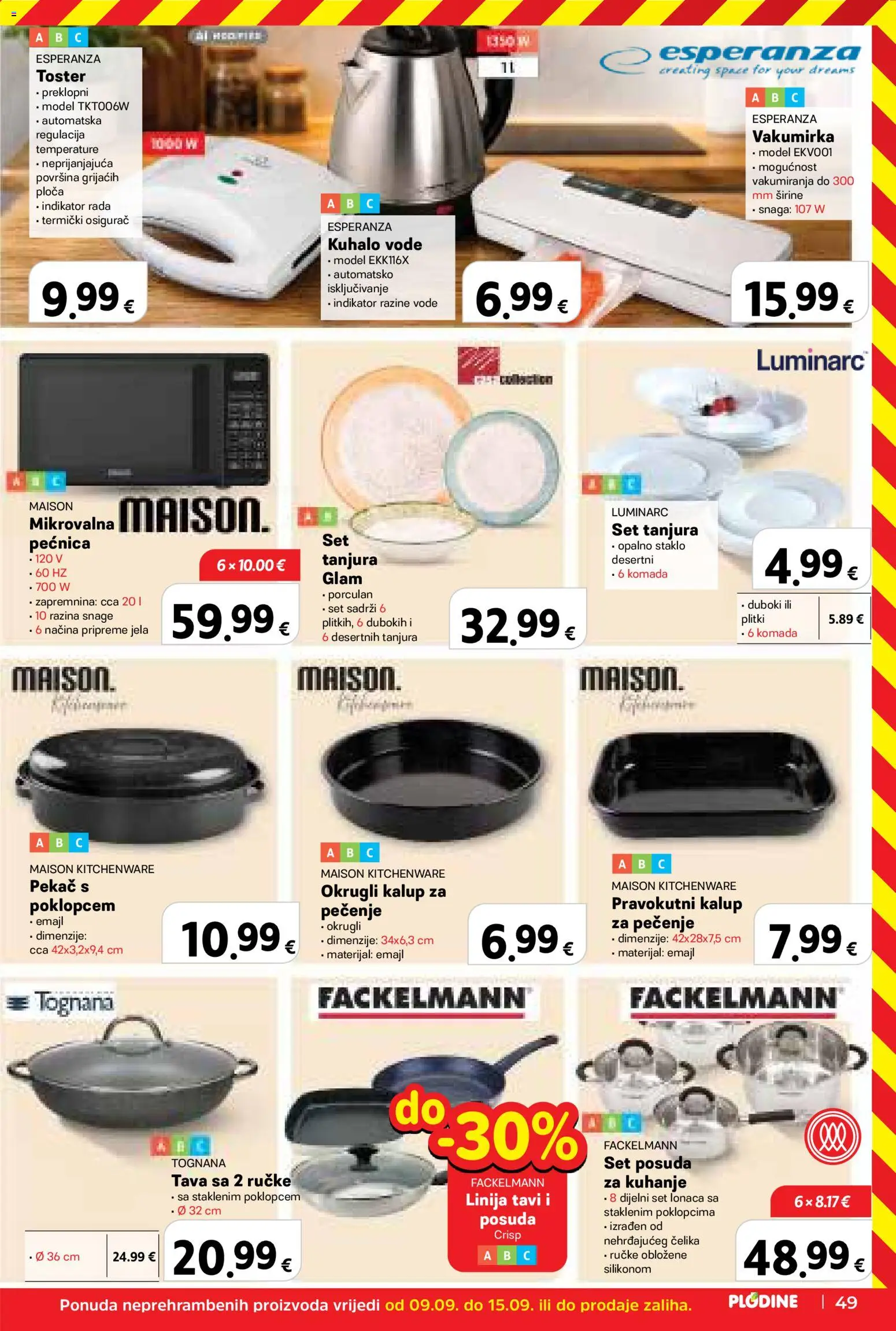 Plodine katalog | vrijedi od 09.09.2026 | Stranica: 49 | Proizvodi: Pekac, Pan, Staklo, Mikrovalna pećnica