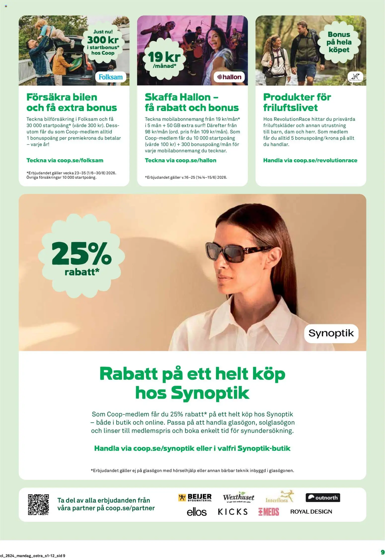 Coop Daglivs reklamblad aktuell från 08.06.2026 | Sida: 9 | Produkter: Linser, Galler, Solglasögon, Hallon