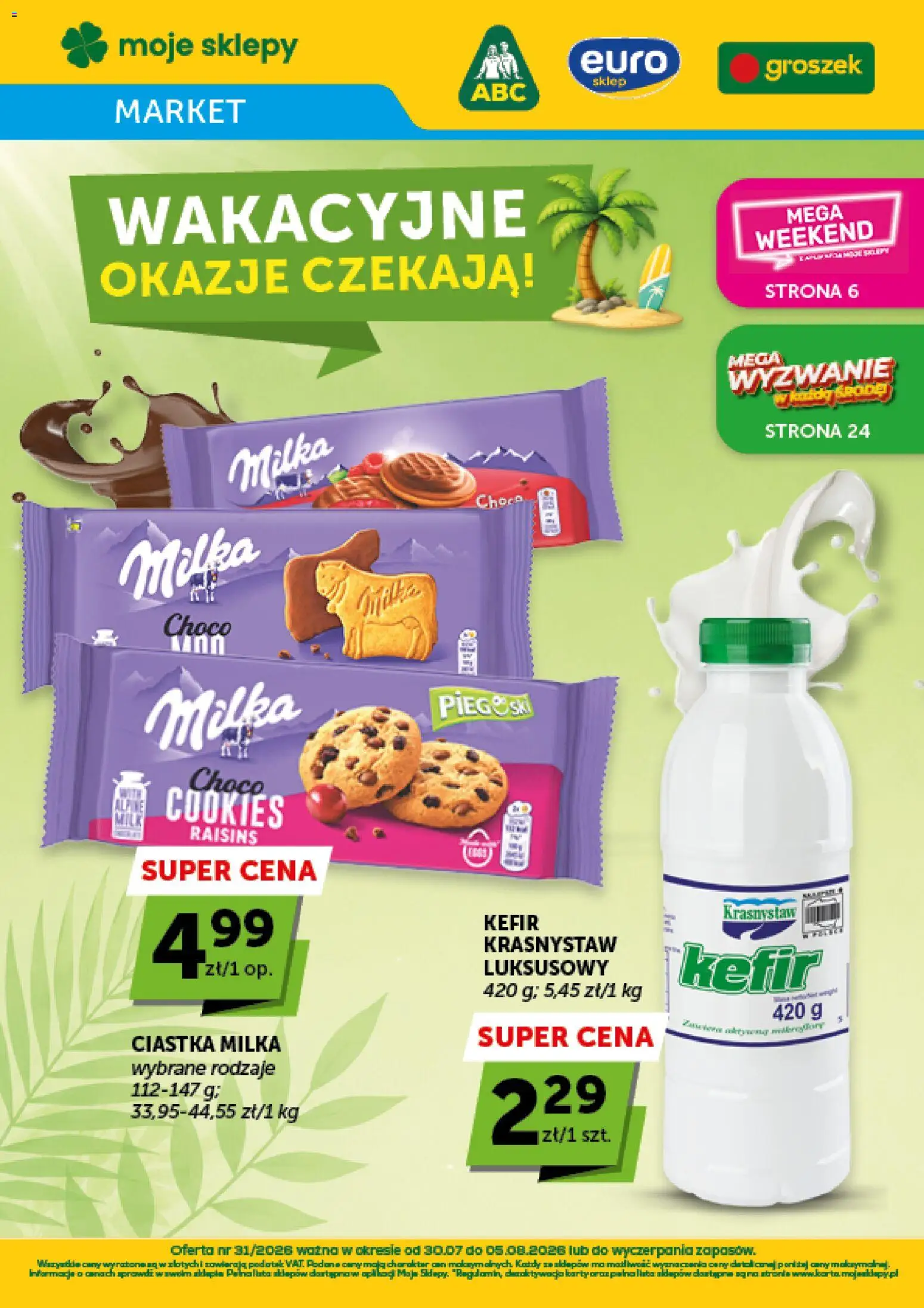 Euro Sklep gazetka - Market od 30.07.2026 | Strona: 1 | Produkty: Groszek, Kefir, Milka, Ciastka