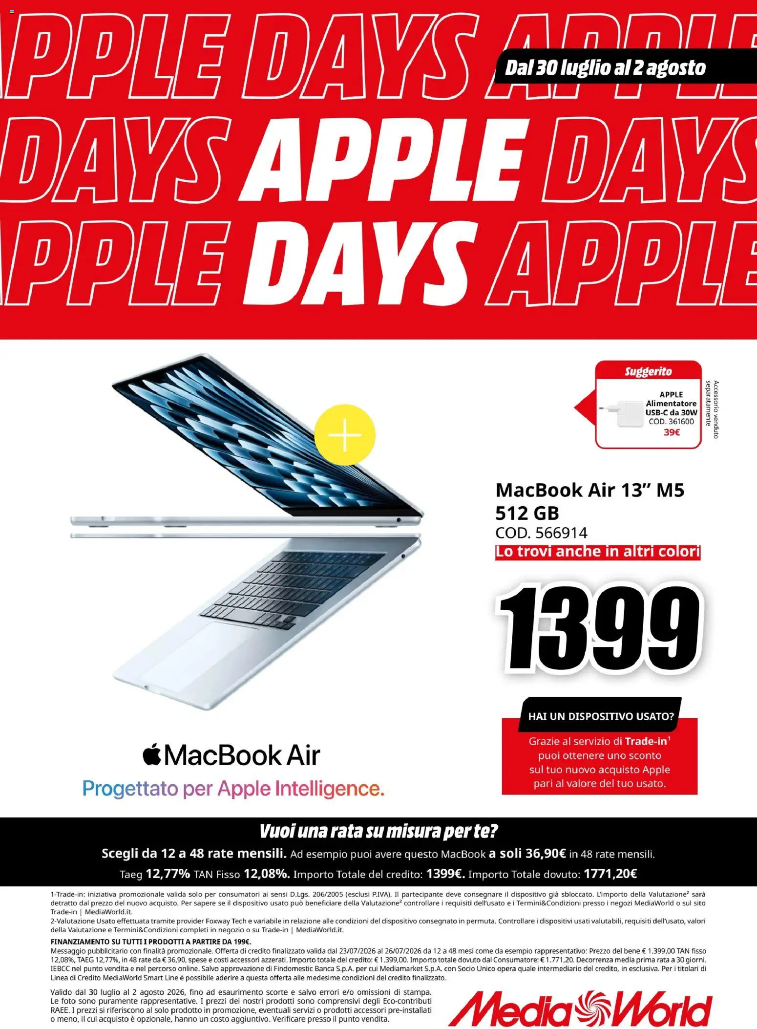 Volantino Media World del 30/07/2026 | Pagina: 2 | Prodotti: Macbook air, Tè, Macbook