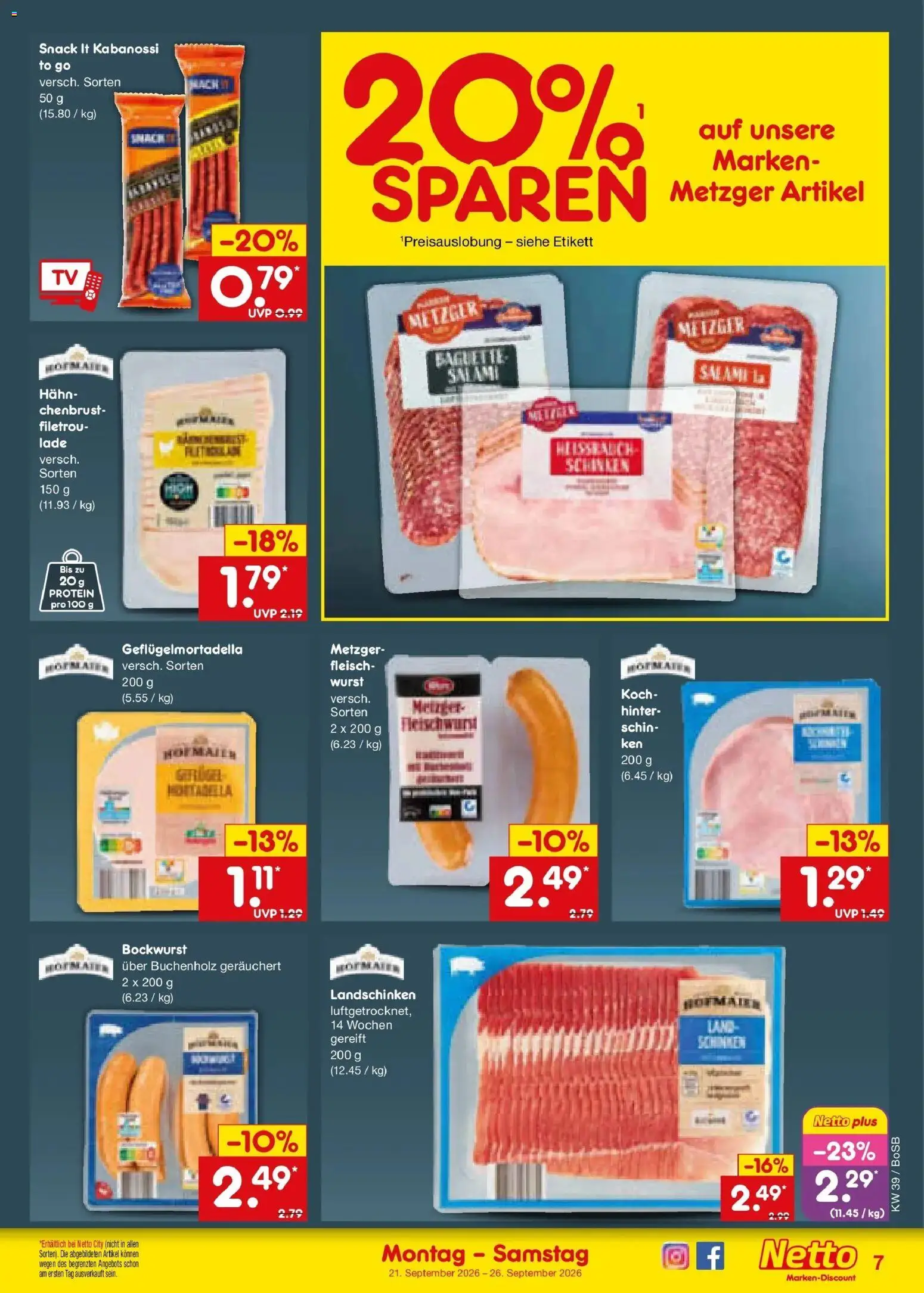 Netto Marken-Discount Prospekt Bochum – gültig ab 21.09.2026 | Seite: 11 | Produkte: Bockwurst, Baguette, Wurst, Salami