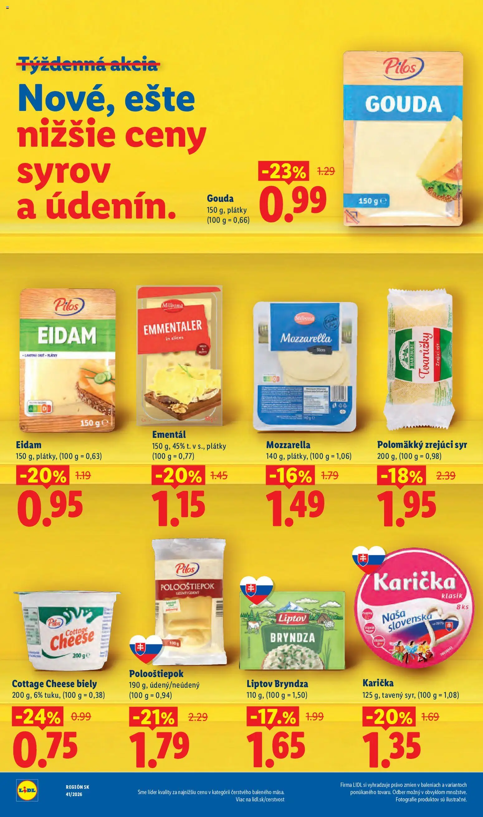 Nové Lidl akcie – leták je platný od 05.10.2026 | Strana: 6 | Produkty: Syr, Gouda, Eidam, Cottage cheese