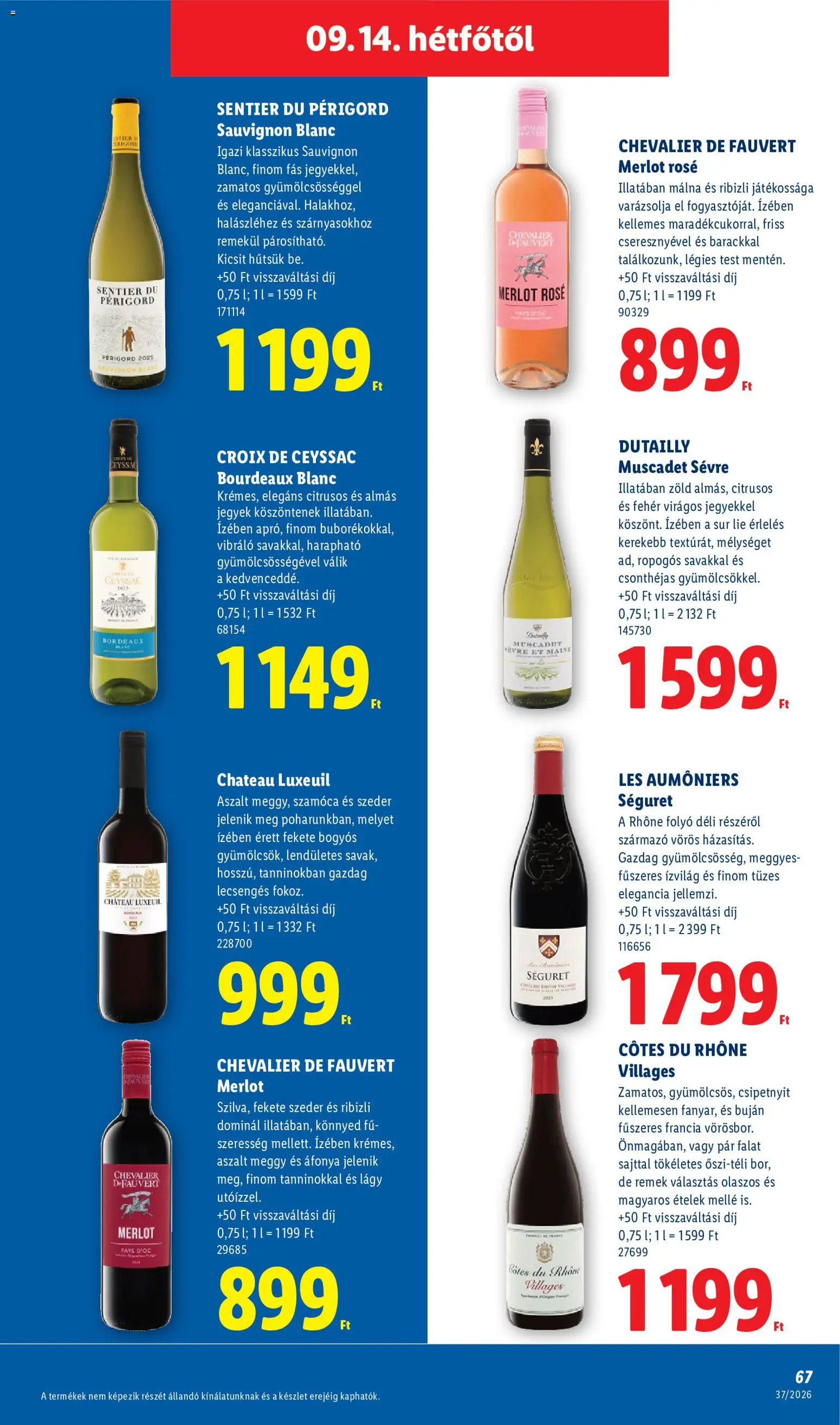 Lidl akciós ujság - amely érvényes a következő dátumtól: 2026.09.10. | Oldal: 67