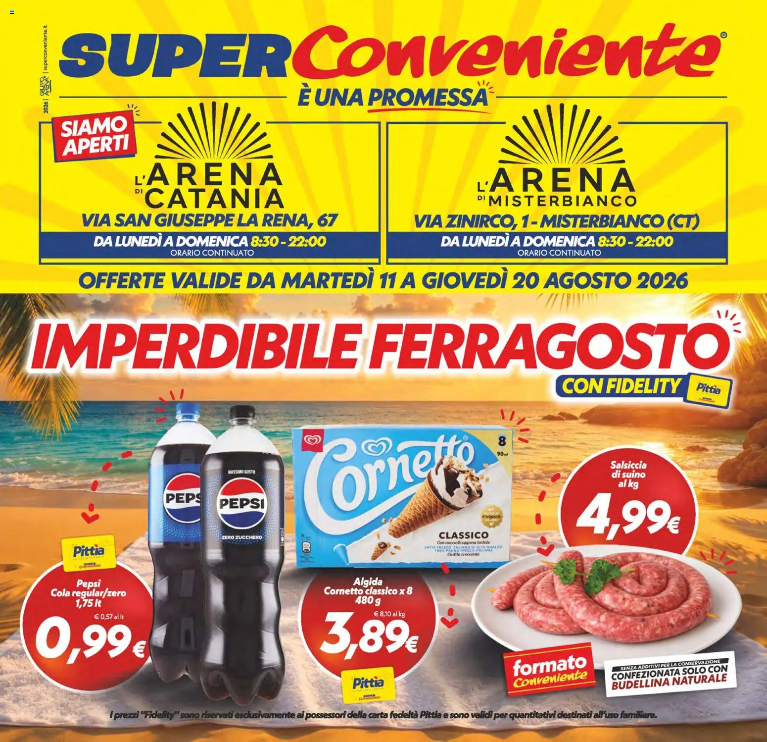 Volantino SuperConveniente del 11/08/2026 | Pagina: 1 | Prodotti: Panna, Zucchero, Latte, Pepsi
