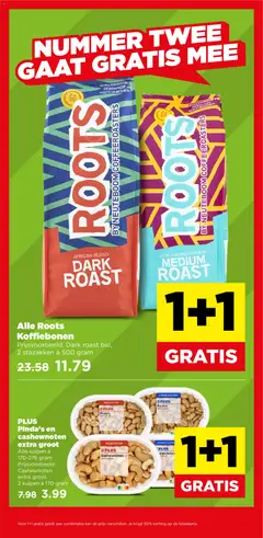 Alle Roots Koffiebonen, Prijsvoorbeeld: Dark roast bio, 2 stazakken à 500 gram - Voorbeeld van een folder van Plus, geldig van 21-10-2026 | Pagina: 9 | Producten: Koffiebonen, Kan, Cashewnoten