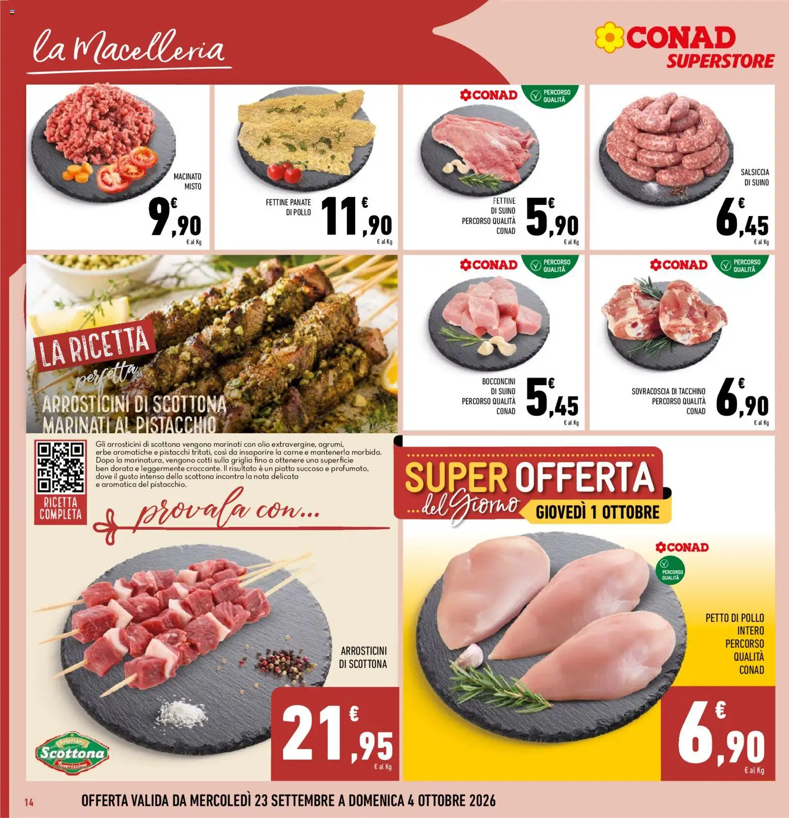 Volantino Conad del 23/09/2026 | Pagina: 14 | Prodotti: Pollo, Piatto, Arrosticini, Macinato