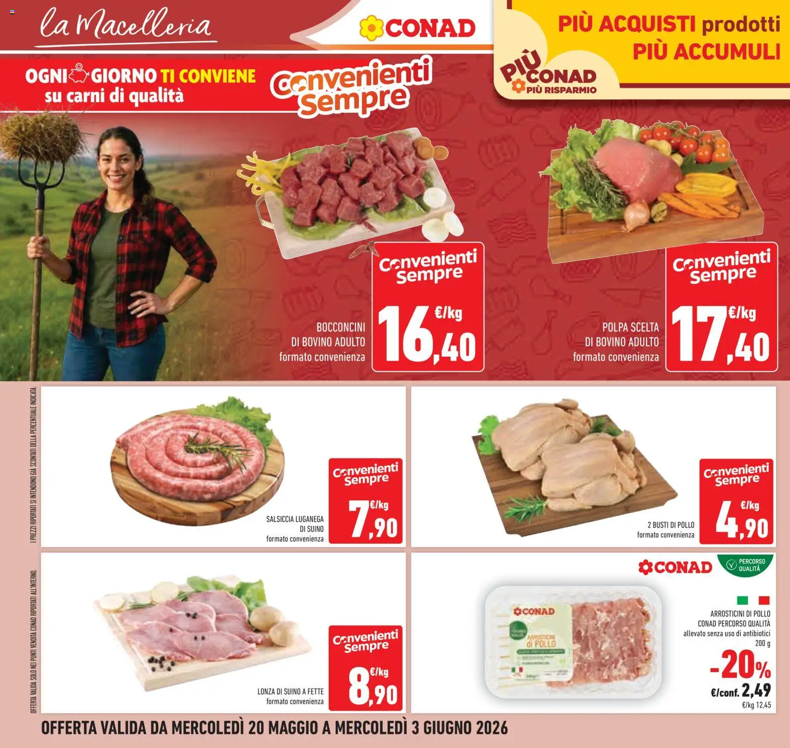 Volantino Conad del 20.05.2026 | Pagina: 18 | Prodotti: Bovino, Pollo, Salsiccia, Arrosticini