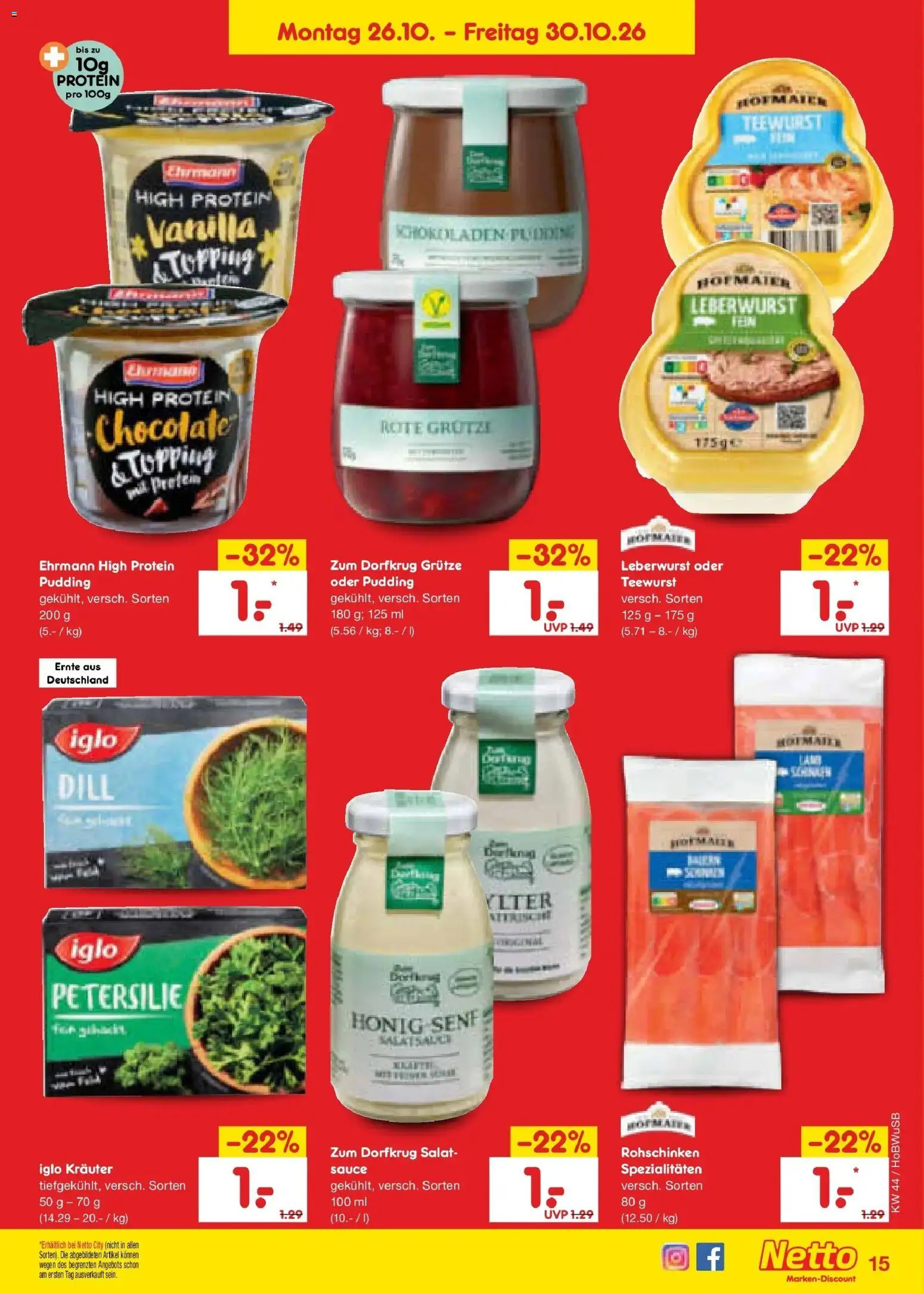 Netto Marken-Discount Prospekt Bielefeld – gültig ab 26.10.2026 | Seite: 23 | Produkte: Spezialitäten, Iglo, Pudding, Petersilie