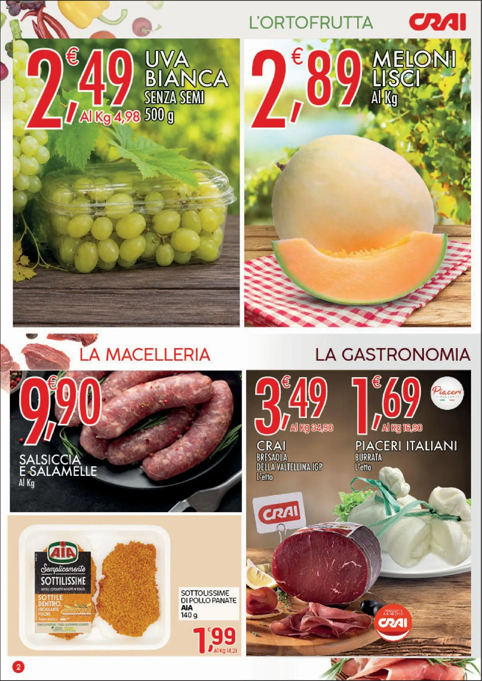 Volantino CRAI del 06/08/2026 | Pagina: 2 | Prodotti: Pollo, Bresaola, Salsiccia, Burrata