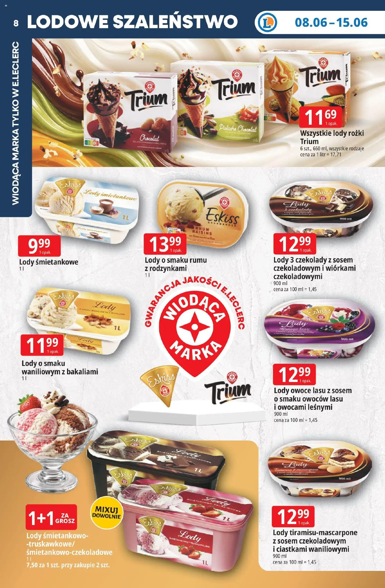 E.Leclerc gazetka - Zamość od 08.06.2026 | Strona: 8 | Produkty: Czekolady, Lody rożki, Body, Lody