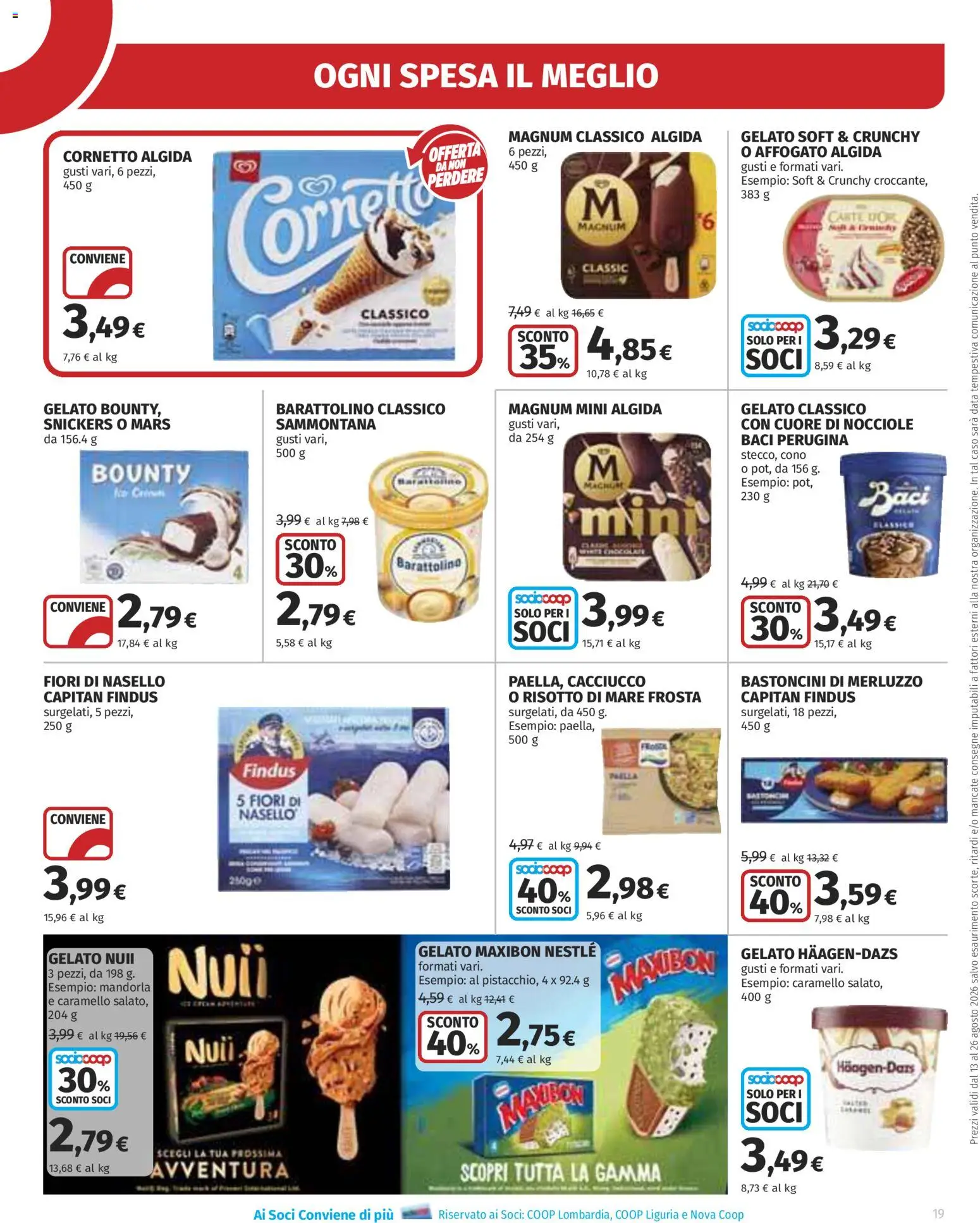 Volantino Ipercoop del 13/08/2026 | Pagina: 19 | Prodotti: Gelato, Mandorla, Fiori, Nasello