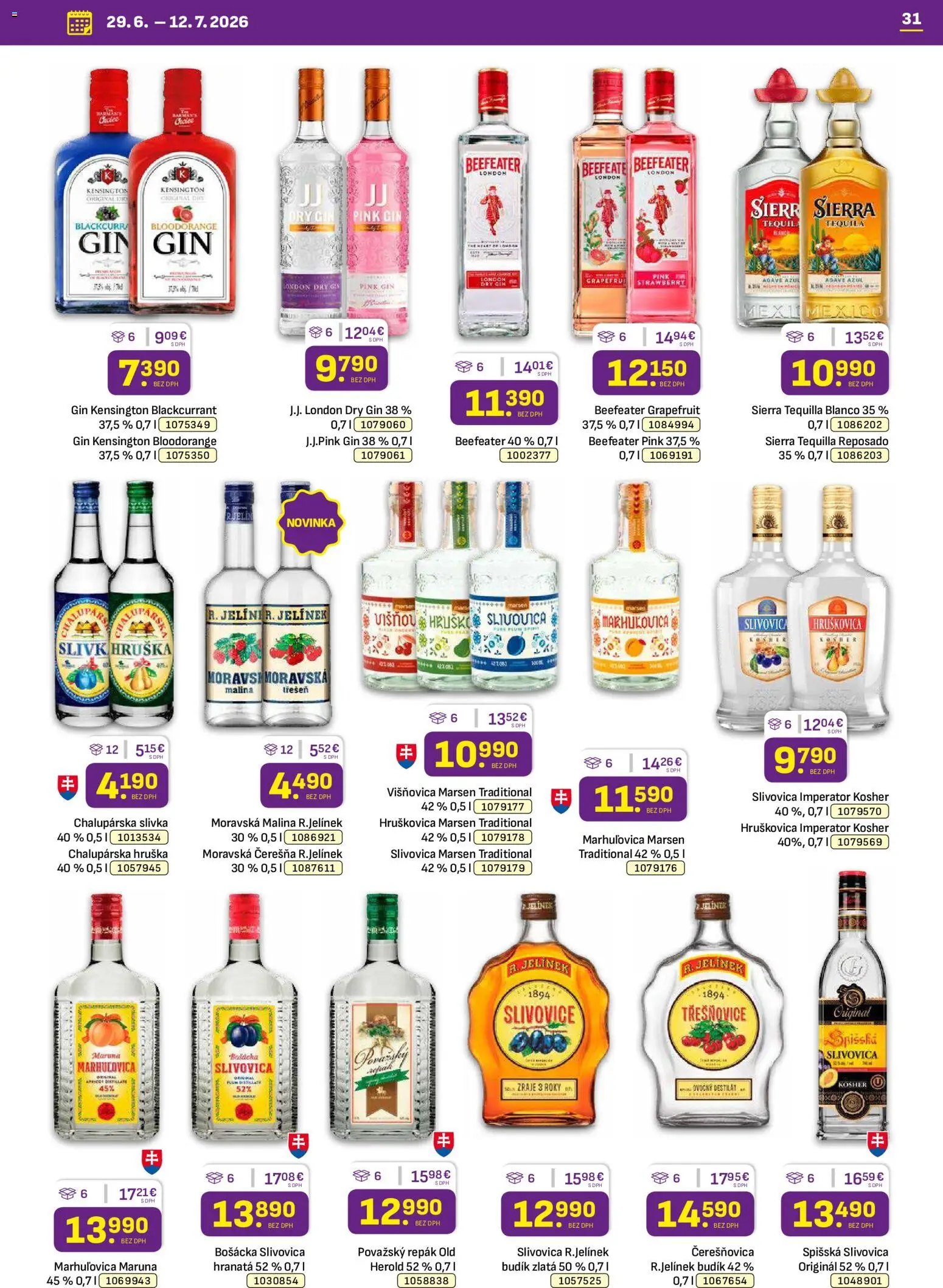 Nové Libex akcie – leták je platný od 29.06.2026 | Strana: 31 | Produkty: Beefeater, Bošácka slivovica, Tequila, Budík
