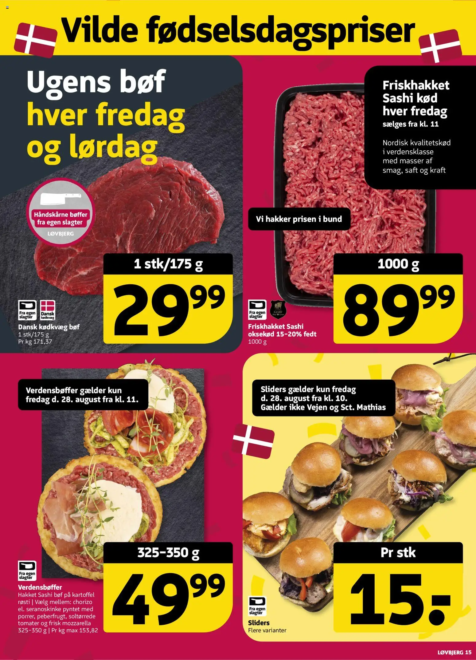Løvbjerg tilbudsavis – gyldig fra 28/08/2026 | Side: 15 | Produkter: Tomater, Bøffer, Oksekød, Mozzarella