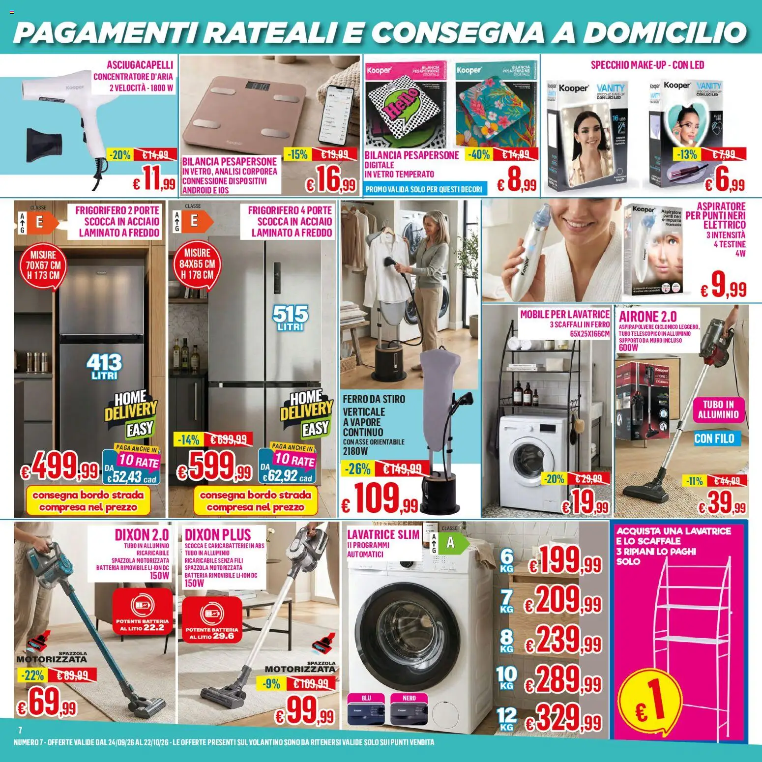 Volantino Satur del 24/09/2026 | Pagina: 7 | Prodotti: Mobile, Ferro da stiro, Asciugacapelli, Caricabatterie
