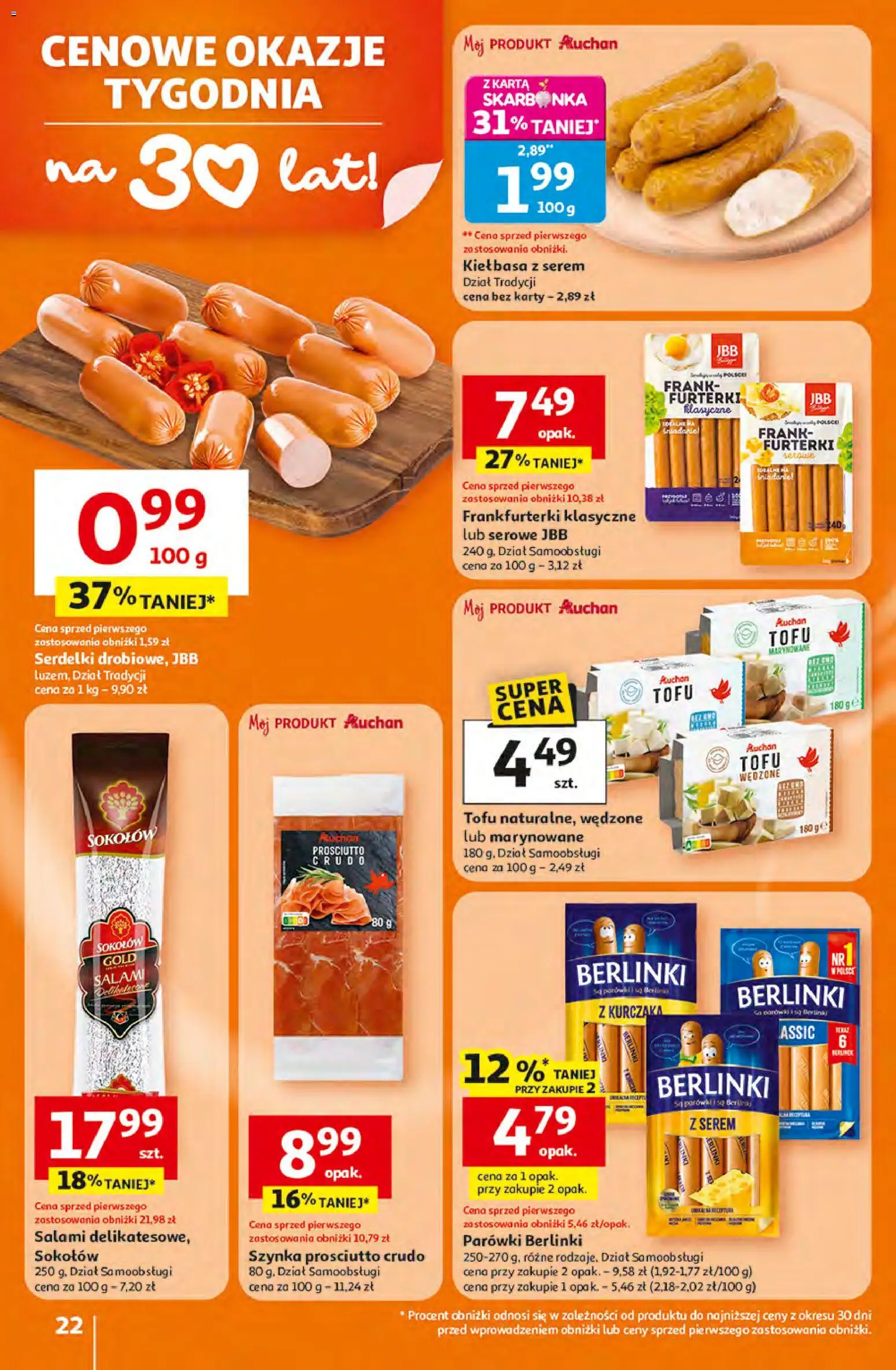 Auchan gazetka - 30 Lat Hipermarket od 16.04.2026 | Strona: 22 | Produkty: Szynka prosciutto, Por, Szynka, Salami