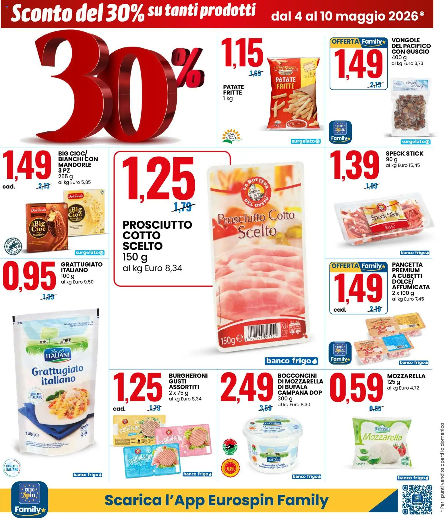 Volantino Eurospin del 04.05.2026 | Pagina: 2 | Prodotti: Speck, Vongole, Pancetta, Mozzarella