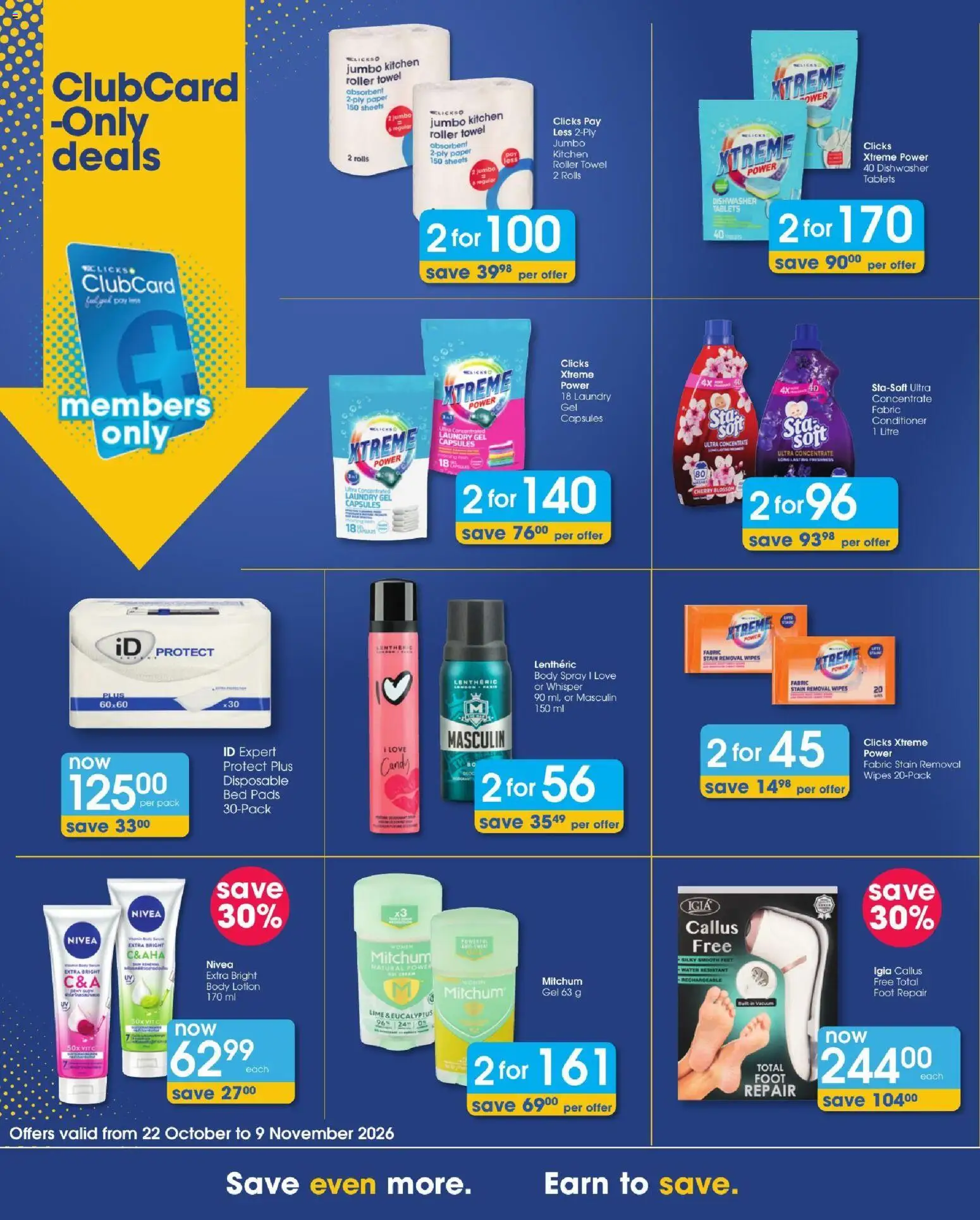 New Clicks catalogue – valid from 22/10/2026 | Page: 14 | Products: Body spray, Conditioner, Water, Roller towel