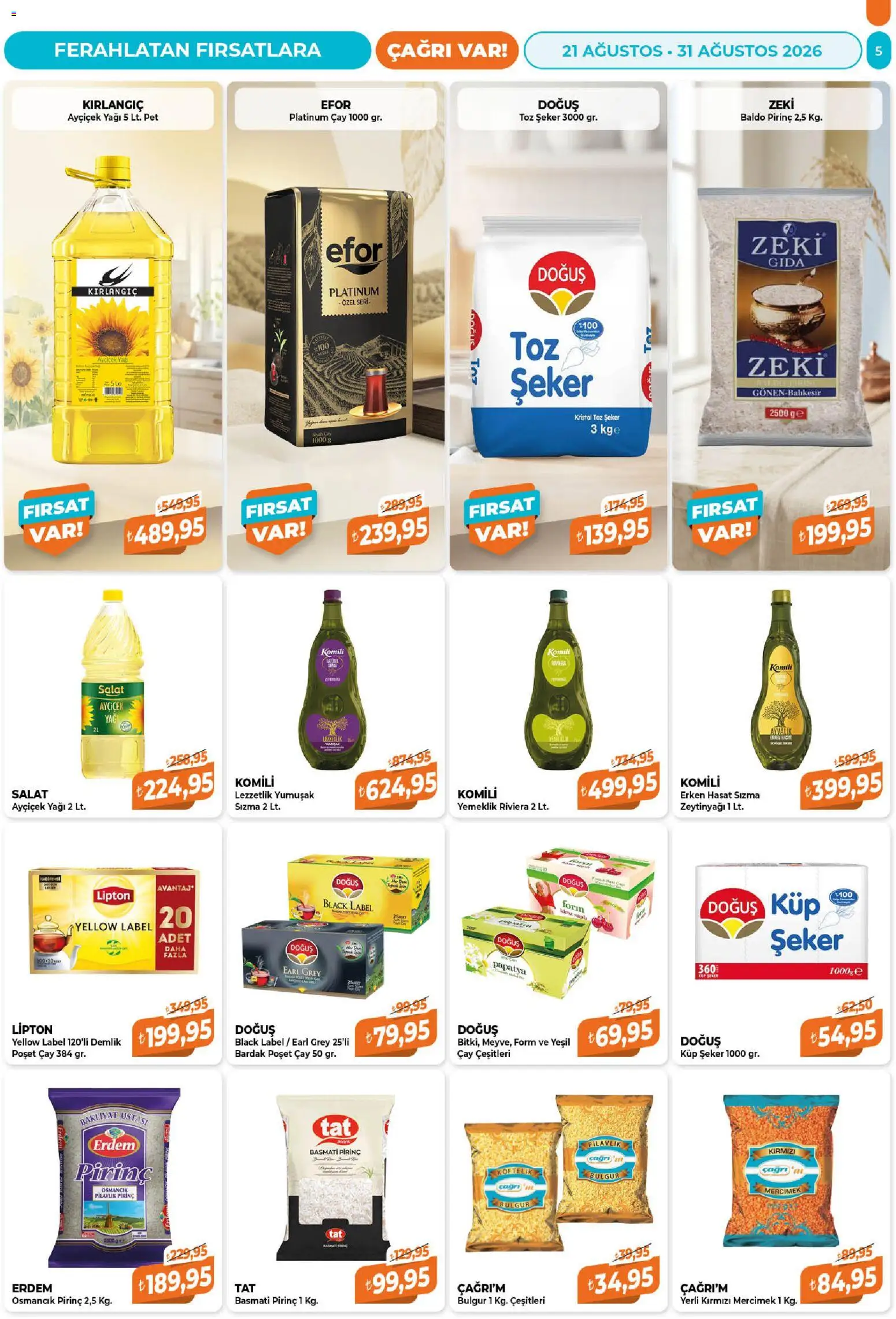 Çağrı Market Katalog - 21 Ağustos 2026 tarihinden itibaren geçerlidir | Sayfa: 5 | Ürünler: Mercimek, Pirinç, Bardak, Toz şeker