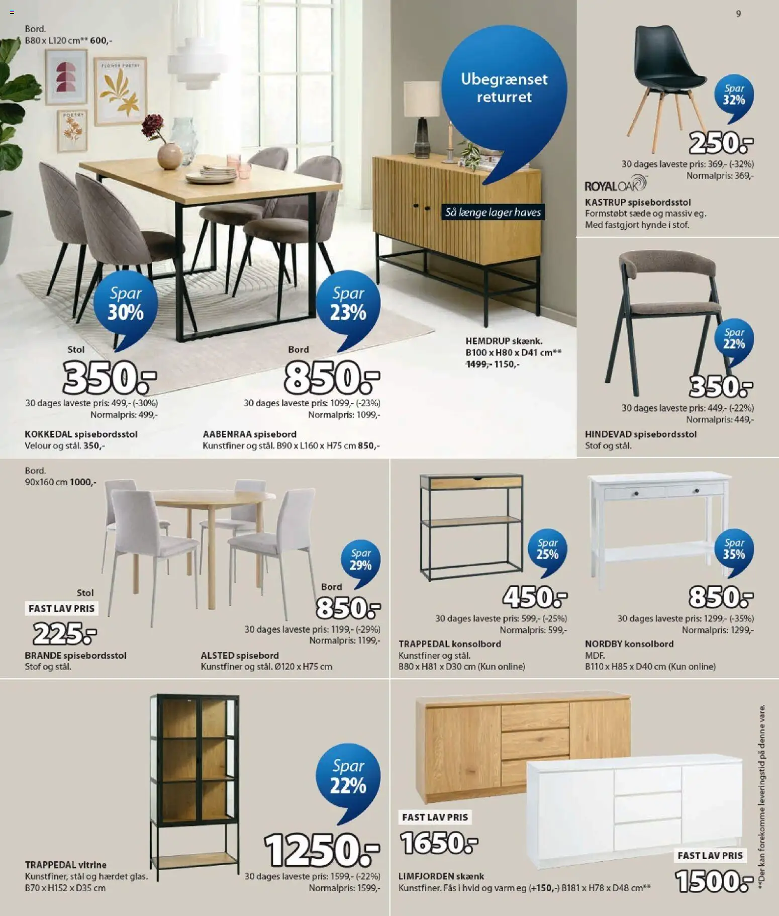 JYSK tilbudsavis – gyldig fra 06/07/2026 | Side: 9 | Produkter: Bord, Stol, Stof, Vitrine