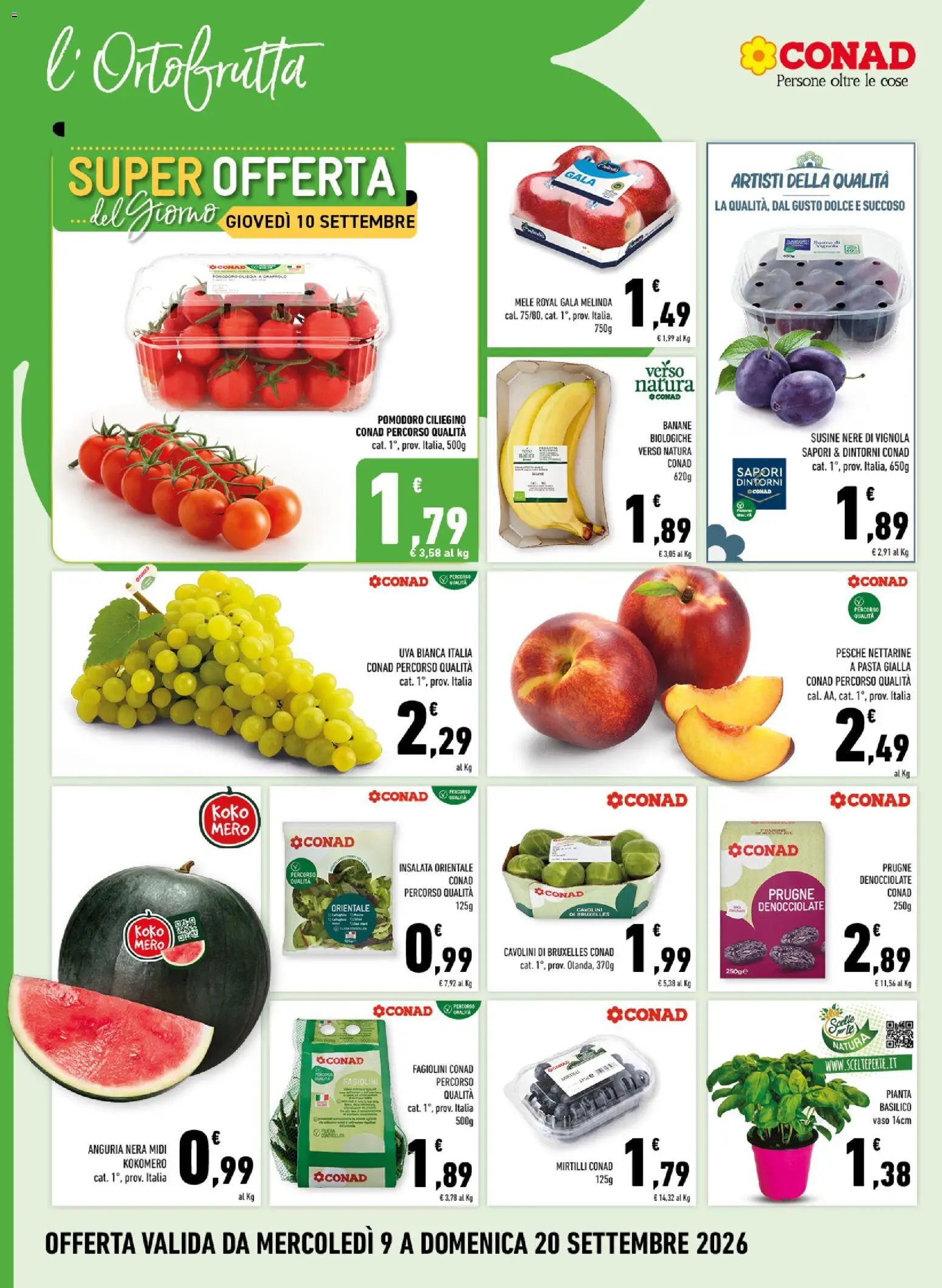 Volantino Conad del 09/09/2026 | Pagina: 2 | Prodotti: Mirtilli, Basilico, Susine, Pesche