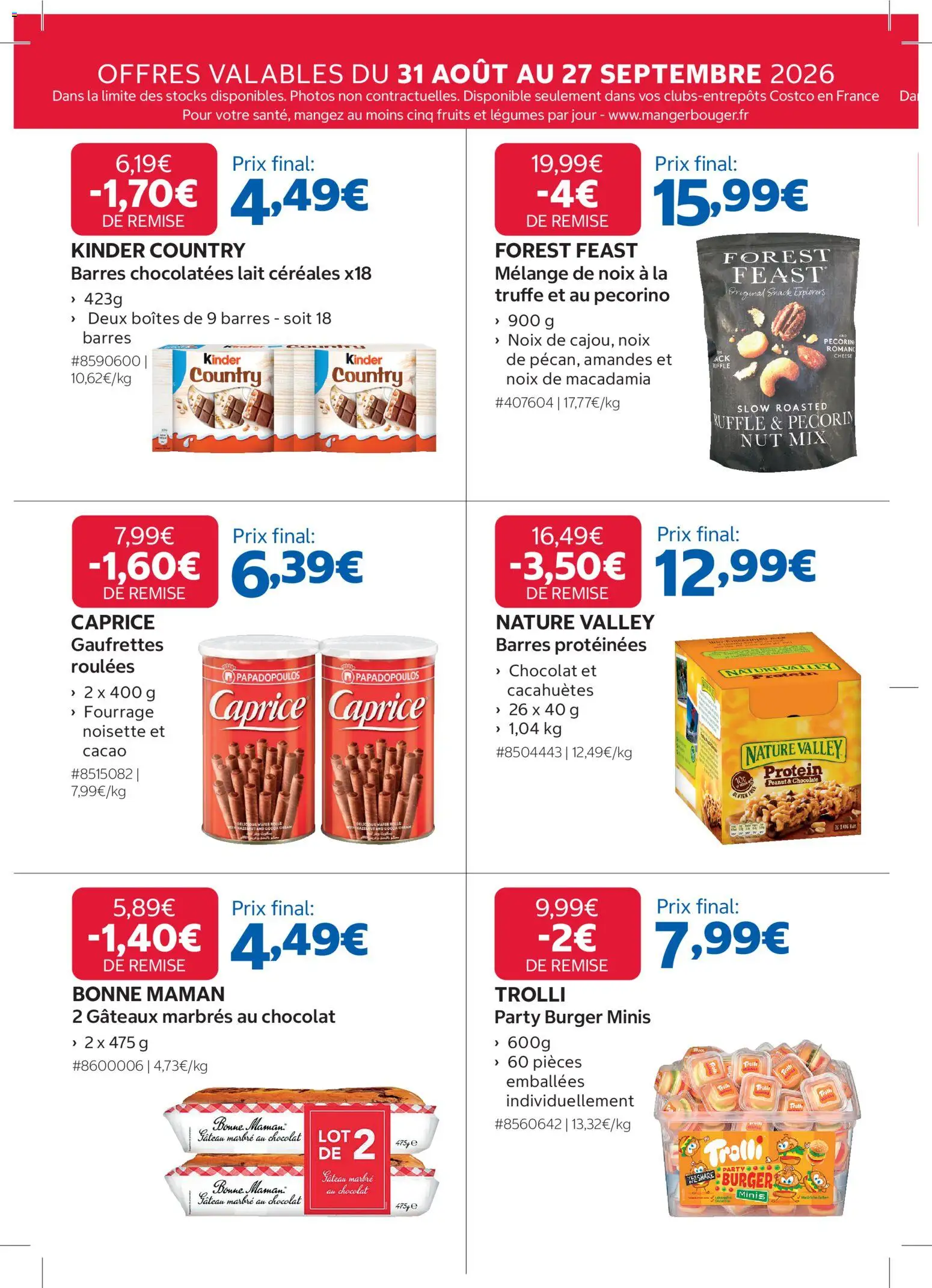 {H1} | Page: 10 | Produits: Noix de macadamia, Lait, Kinder country, Noix