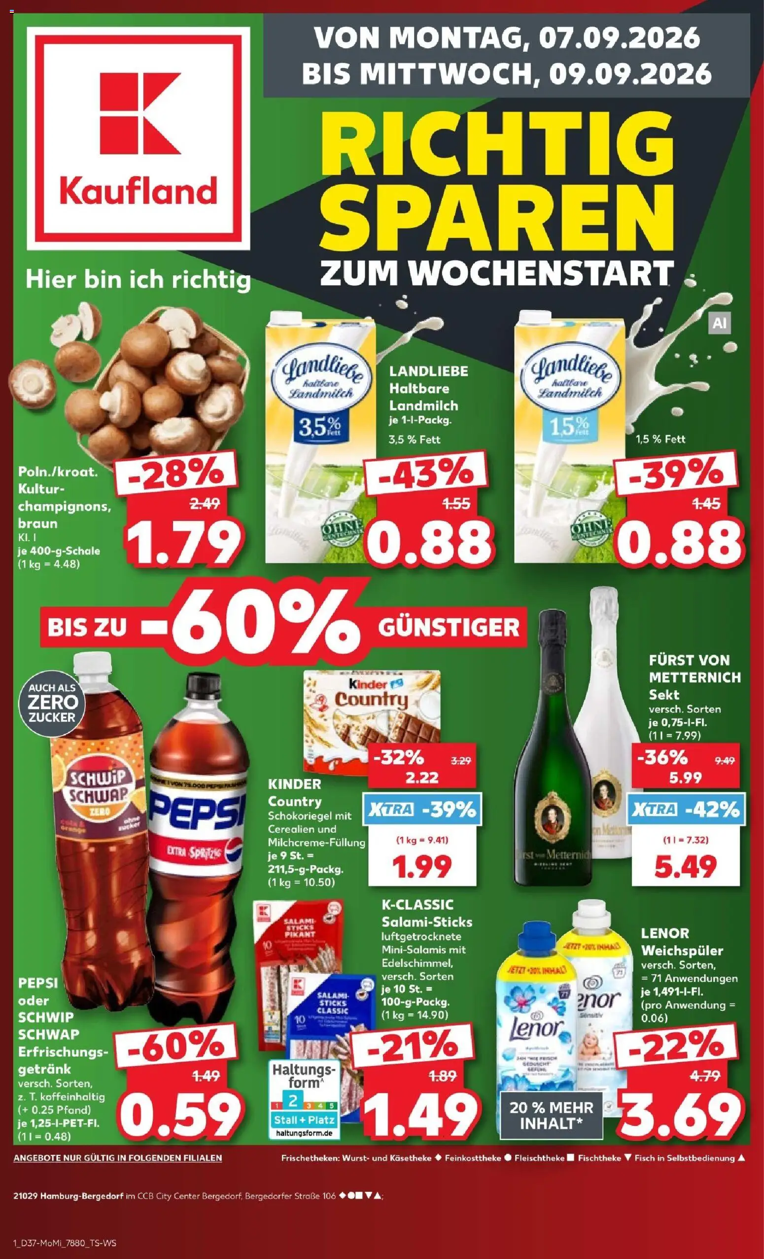 Kaufland Prospekt Hamburg – gültig ab 07.09.2026 | Seite: 1 | Produkte: Lenor, Fisch, Pepsi, Salami