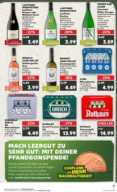 LAUFENER WEINGÄRTNER, Lauffener, Rotwein oder, Weißwein Cuvée, Qualitätswein, Württemberg, z. B. Rotwein: gefällig, herzhaft, anregend (+ 0.03 Pfand) je 1-l-Fl. ab 15.06.2026 gültig | Seite: 2 | Produkte: Weißwein, Rotwein, Pils, Mineralwasser
