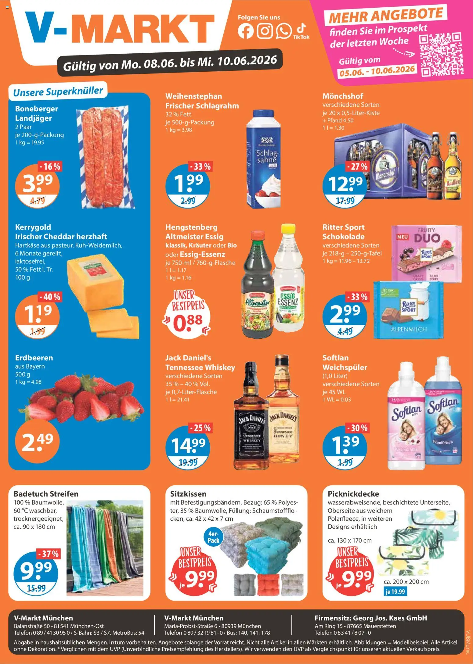 V-Markt München ab Montag – gültig ab 08.06.2026 | Seite: 1 | Produkte: Monchshof, Schokolade, Essig, Erdbeeren