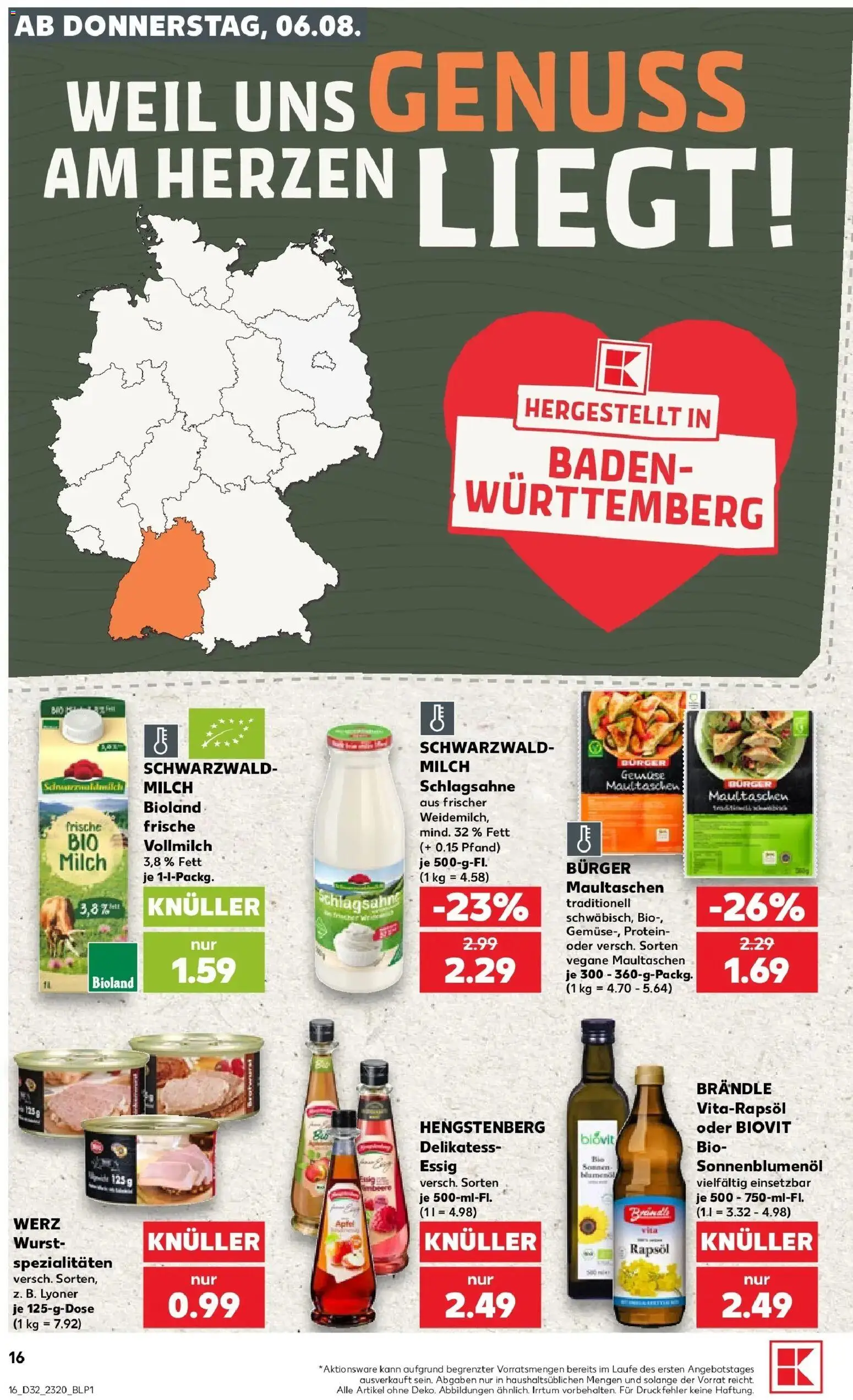 Kaufland Prospekt Sindelfingen – gültig ab 03.08.2026 | Seite: 25 | Produkte: Milch, Essig, Rapsöl, Burger