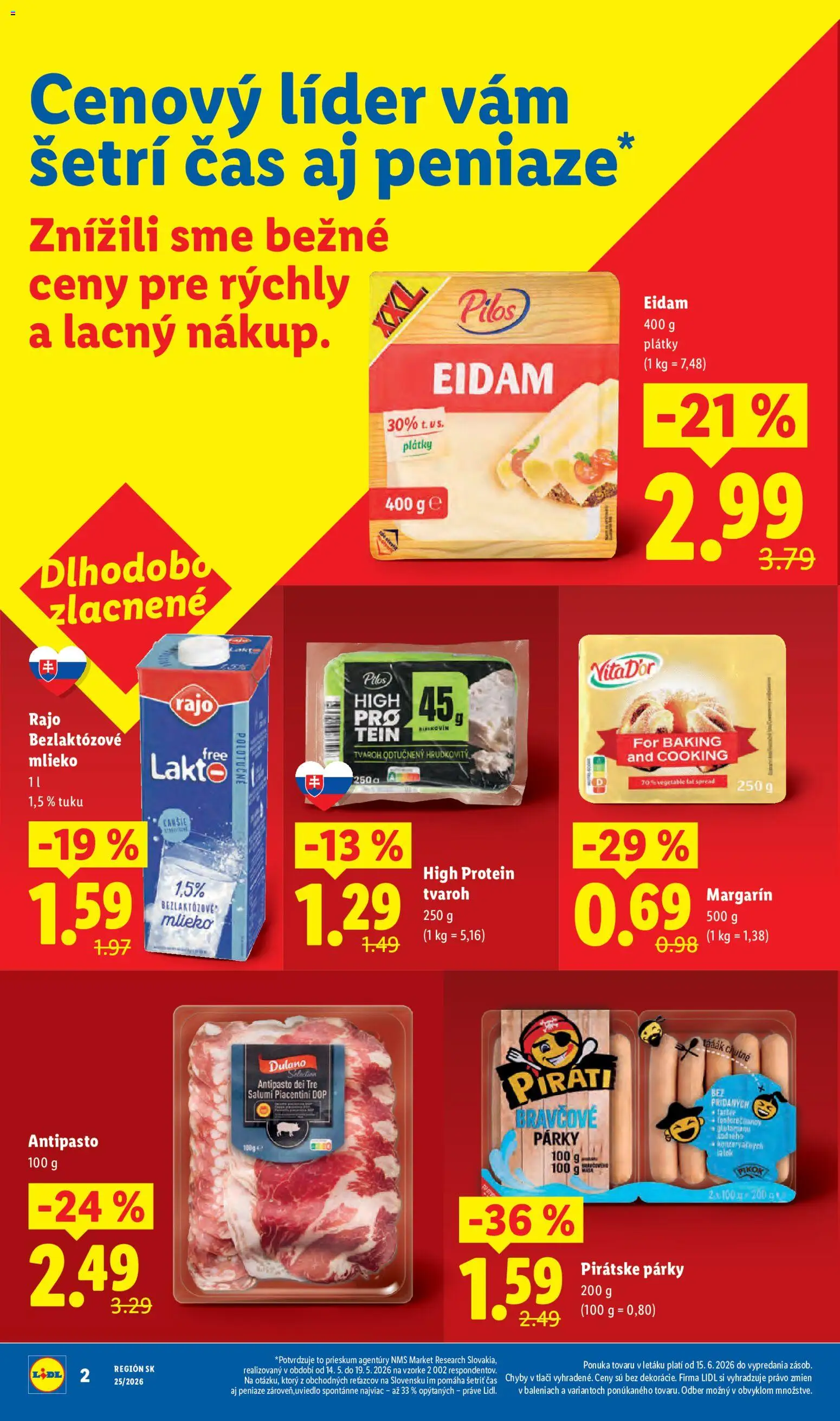 Nové Lidl akcie – leták je platný od 15.06.2026 | Strana: 2 | Produkty: Mlieko, Tvaroh, Párky, Bezlaktózové mlieko