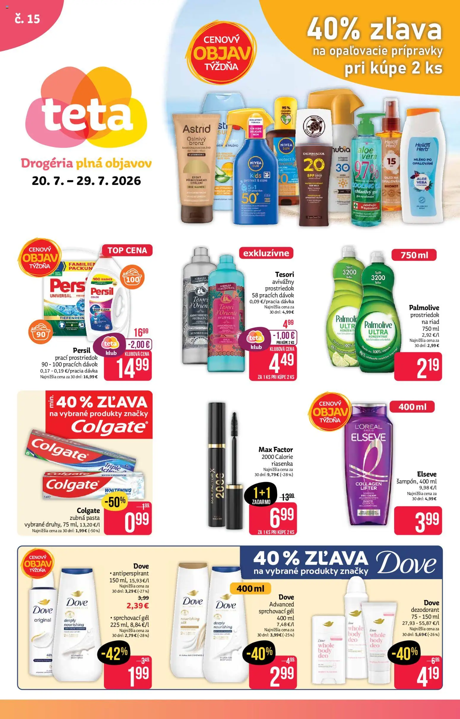 Nové Teta drogerie akcie – leták je platný od 20.07.2026 | Strana: 1 | Produkty: Aloe Vera, Riad, Nivea, Šampón