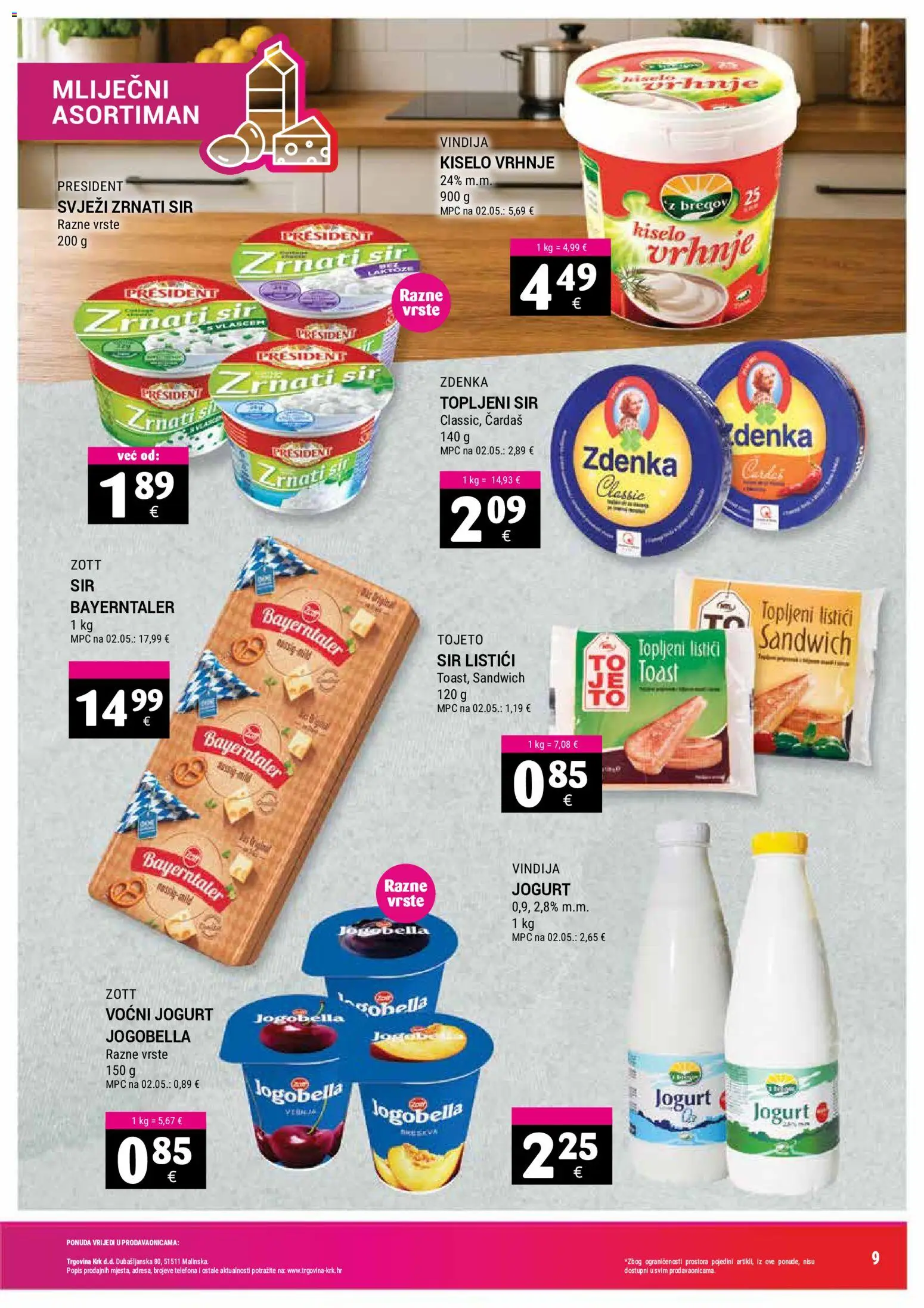 Trgovina Krk katalog | vrijedi od 16.09.2026 | Stranica: 9 | Proizvodi: Topljeni sir, Jogurt, Voćni jogurt, Toast