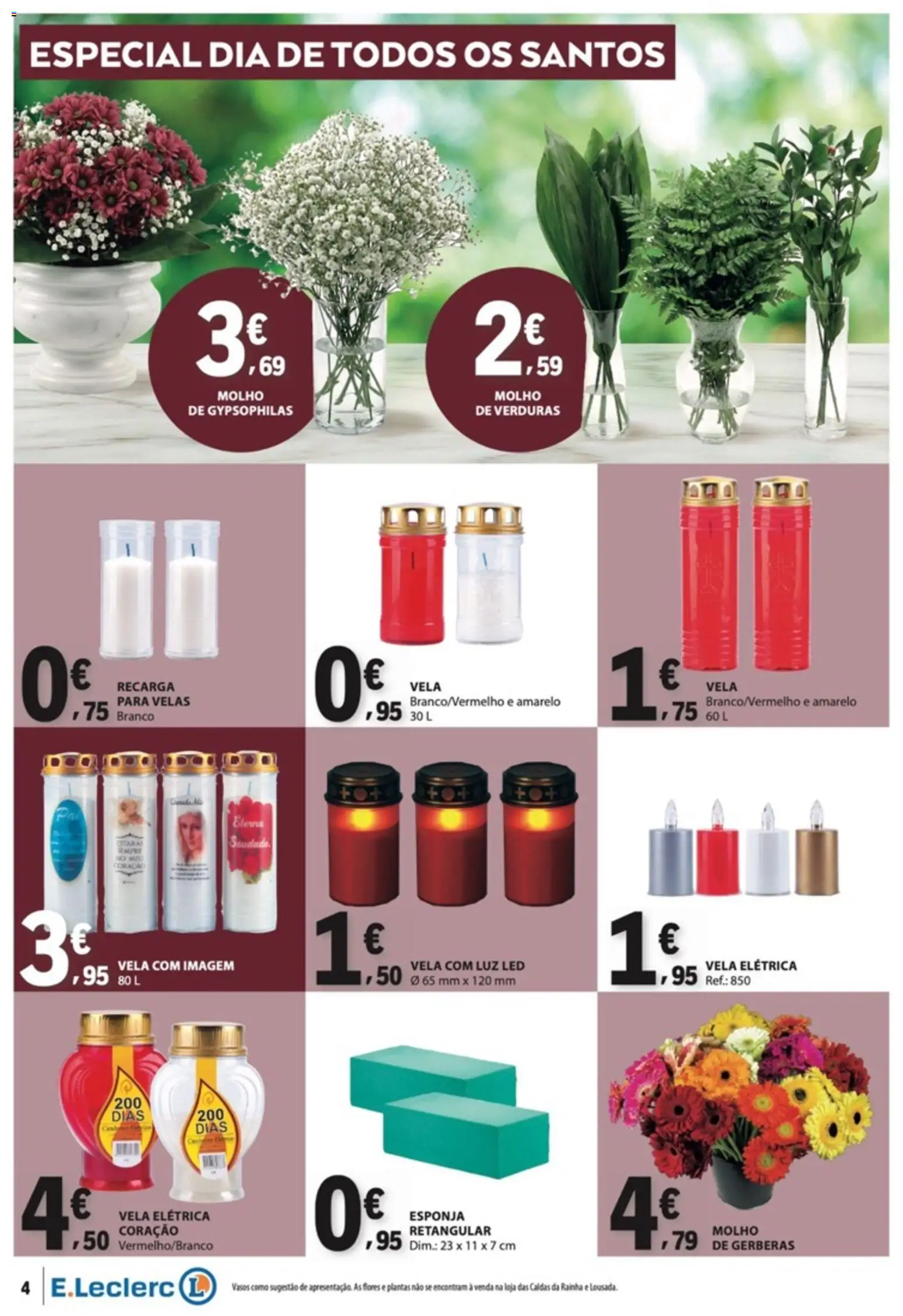 E.Leclerc folheto Não Alimentar │ válido de 22/10/2026 | Página: 4 | Produtos: Luz LED, Flores, Gérberas, Esponja