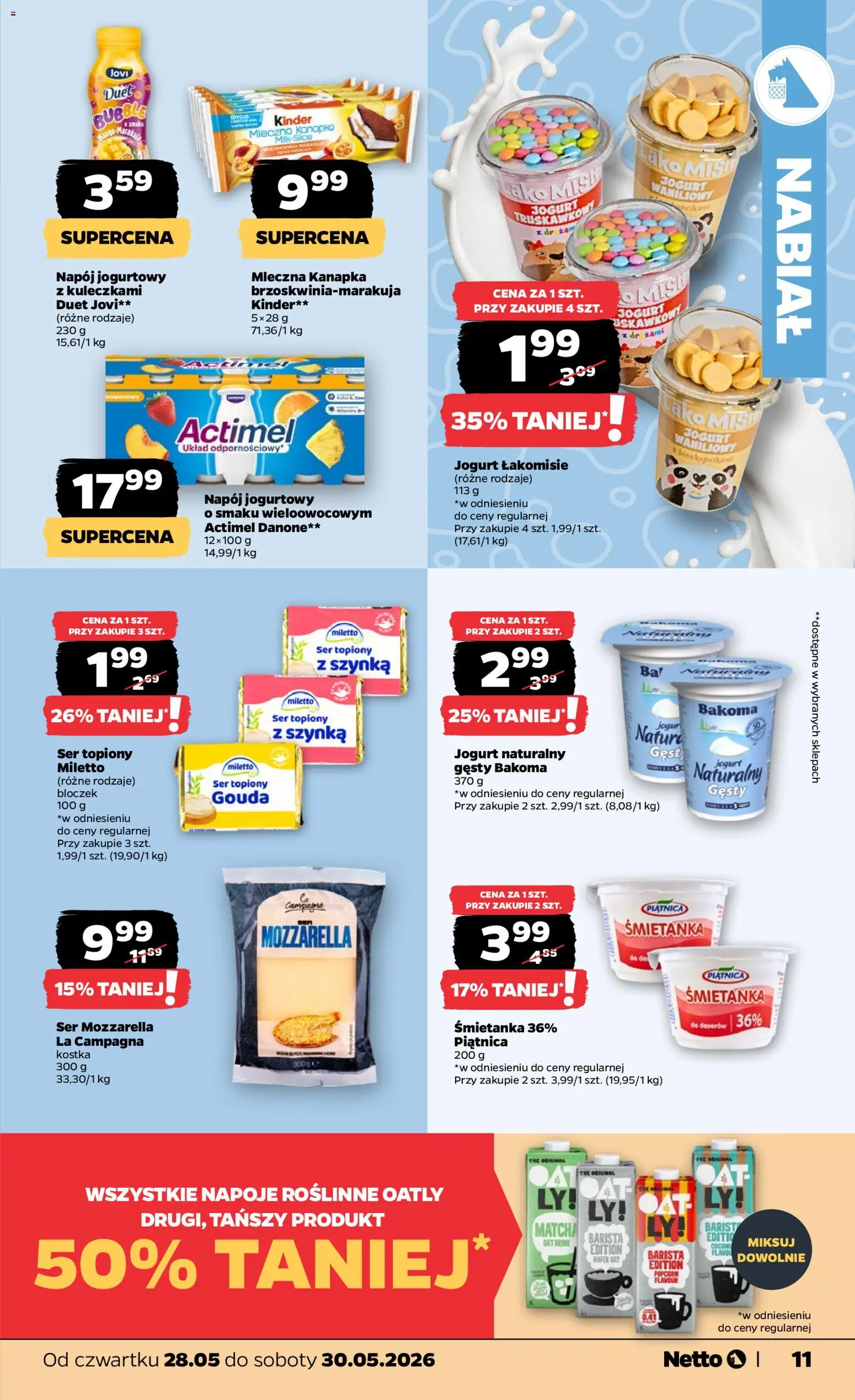 Netto gazetka od czwartku spożywcza od 28.05.2026 | Strona: 11 | Produkty: Ser topiony, Napoje, Szynka, Mozzarella