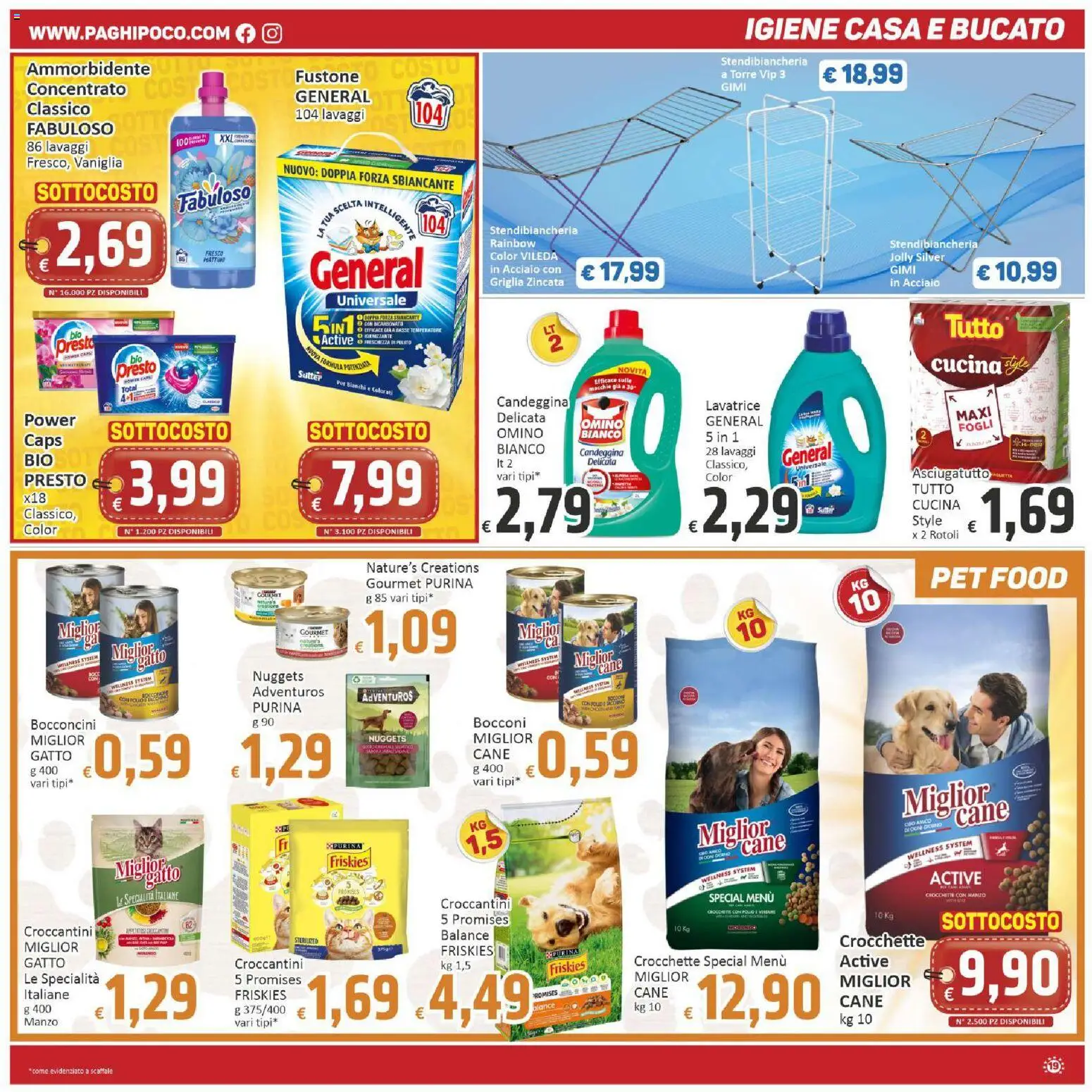 Volantino Paghi Poco del 11/09/2026 | Pagina: 19 | Prodotti: Candeggina, Crocchette, Scaffale, Asciugatutto