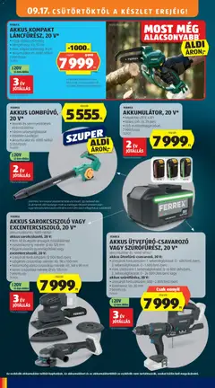 Aldi akciós újság - amely érvényes a következő dátumtól: 2026.09.17. | Oldal: 36 | Termékek: Ferrex, Sarokcsiszoló, Akkumulátor, Töltő