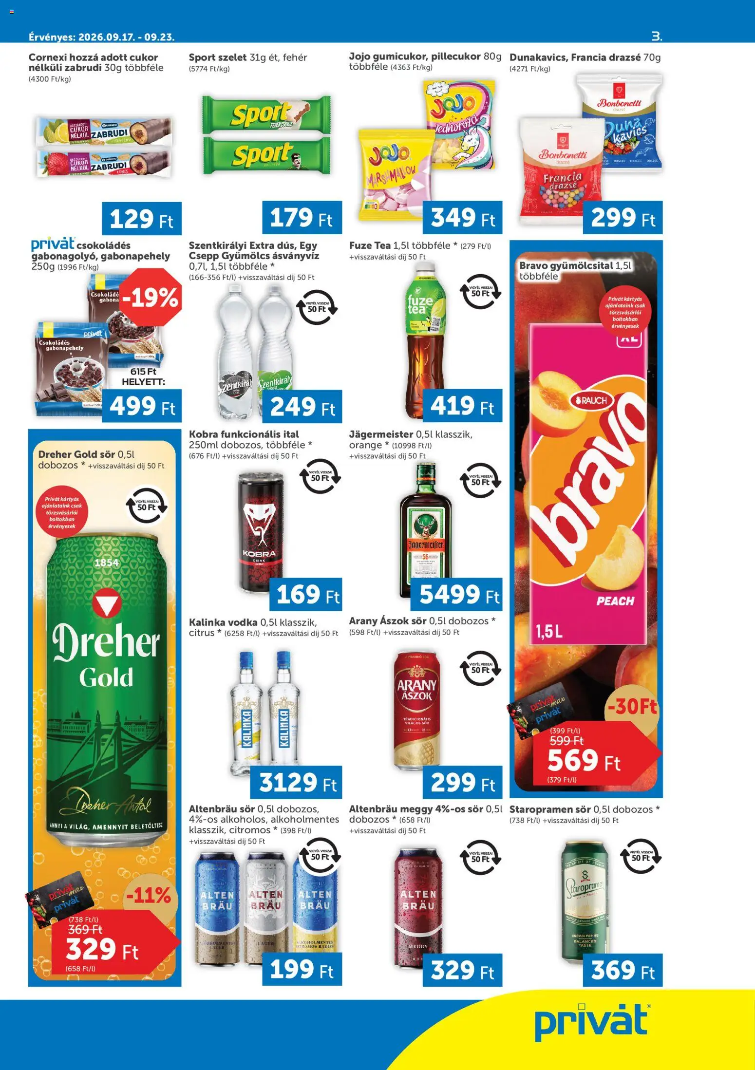 PRIVÁT akciós ujság - amely érvényes a következő dátumtól: 2026.09.17. | Oldal: 3 | Termékek: Staropramen sör, Gyümölcs, Radler, Csokoládé
