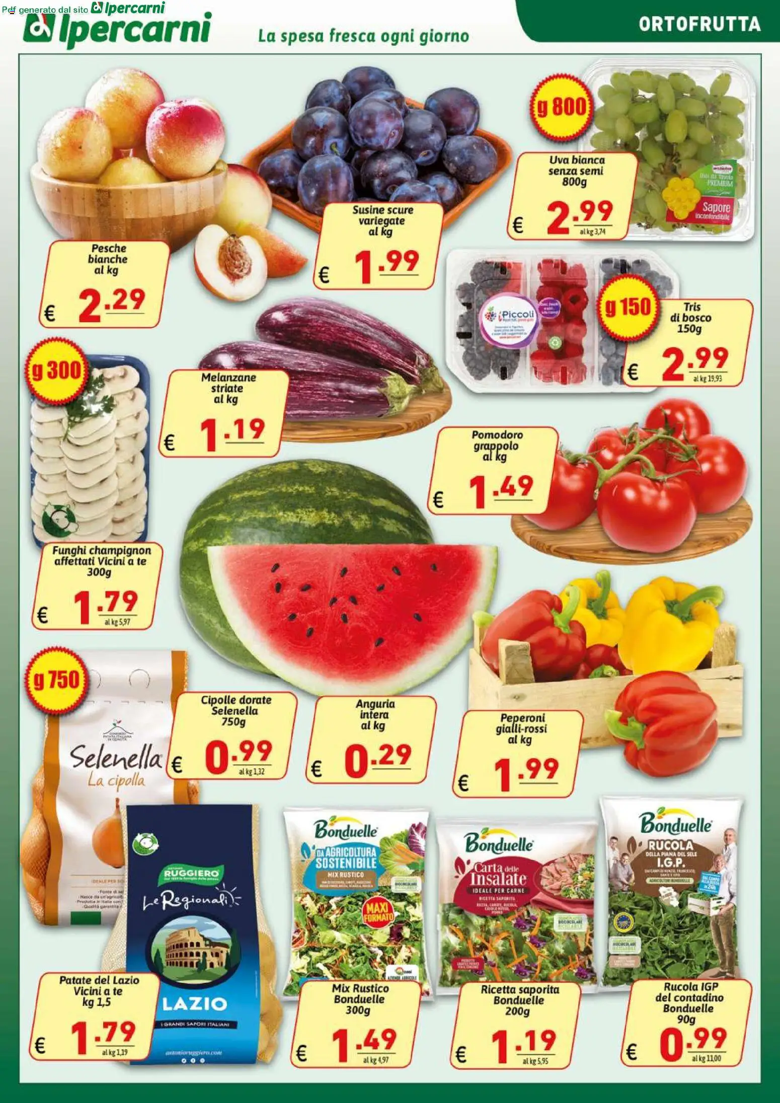 Volantino Ipercarni del 12/08/2026 | Pagina: 5 | Prodotti: Patate, Cipolle, Uva, Pesche