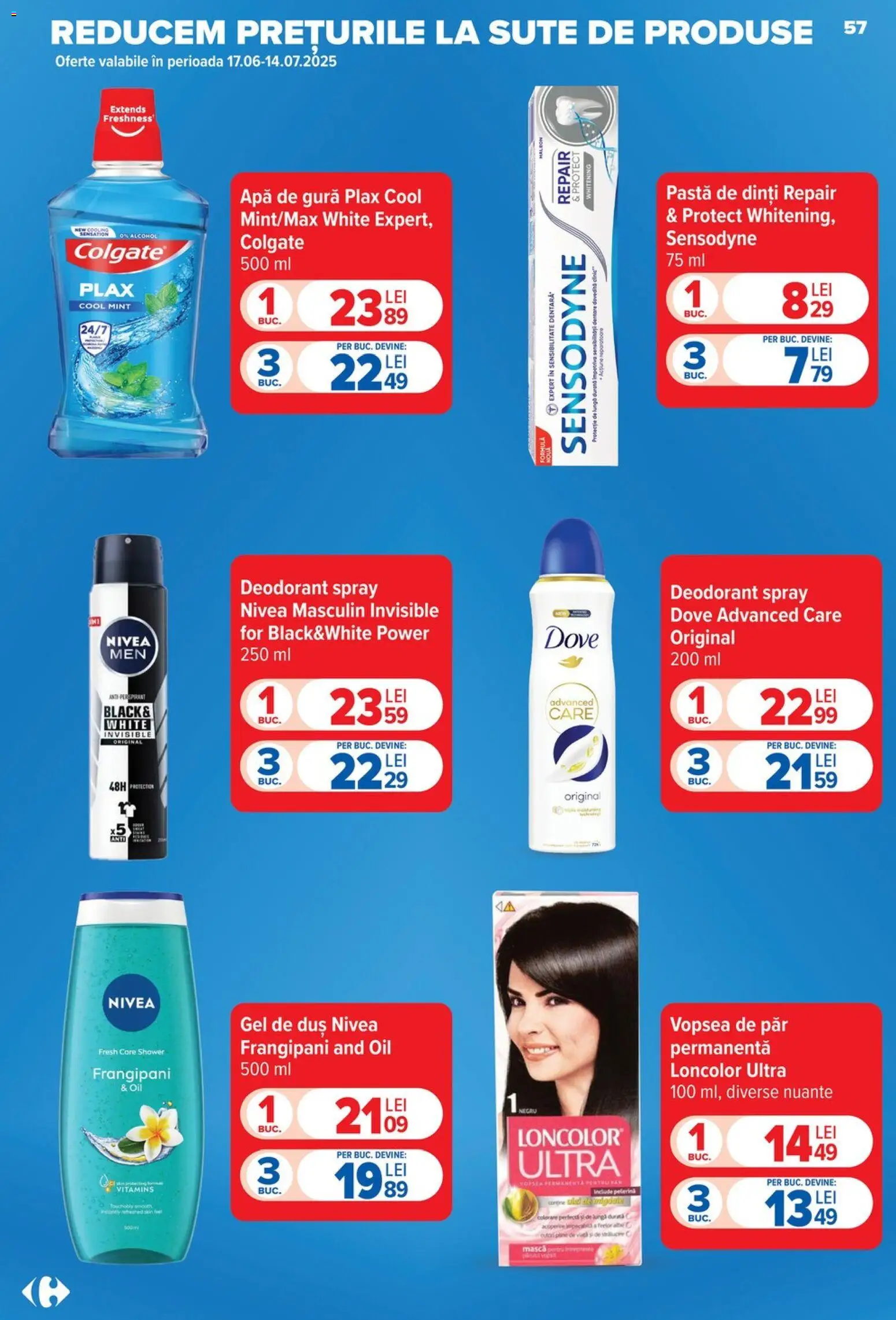 Noul catalog Carrefour – valabil de la 17.06.2026 | Pagină: 56 | Produse: Deodorant, Pastă de dinți, Apă de gură, Apă