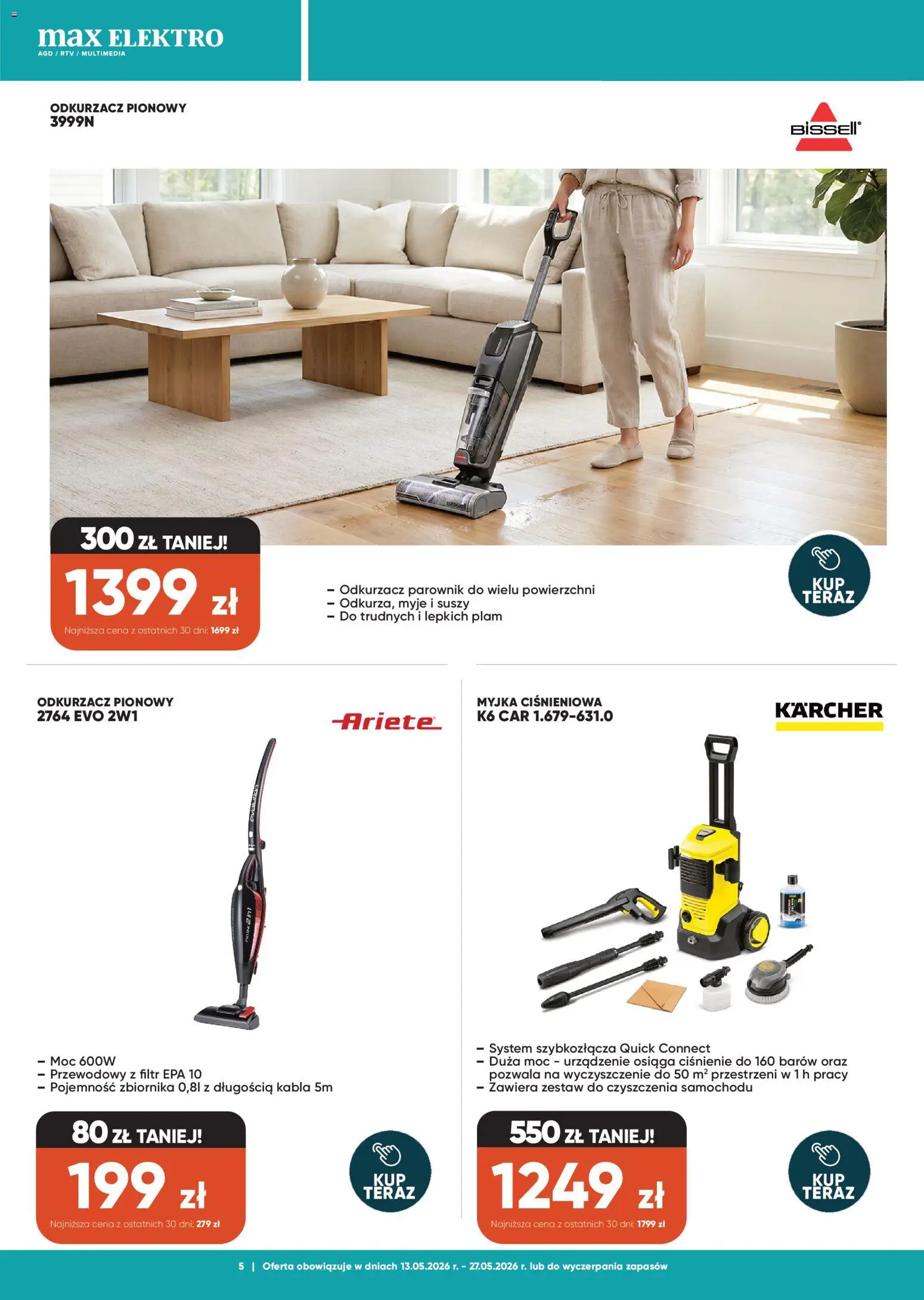 Max elektro gazetka od 13.05.2026 | Strona: 5 | Produkty: Odkurzacz, Odkurzacz pionowy